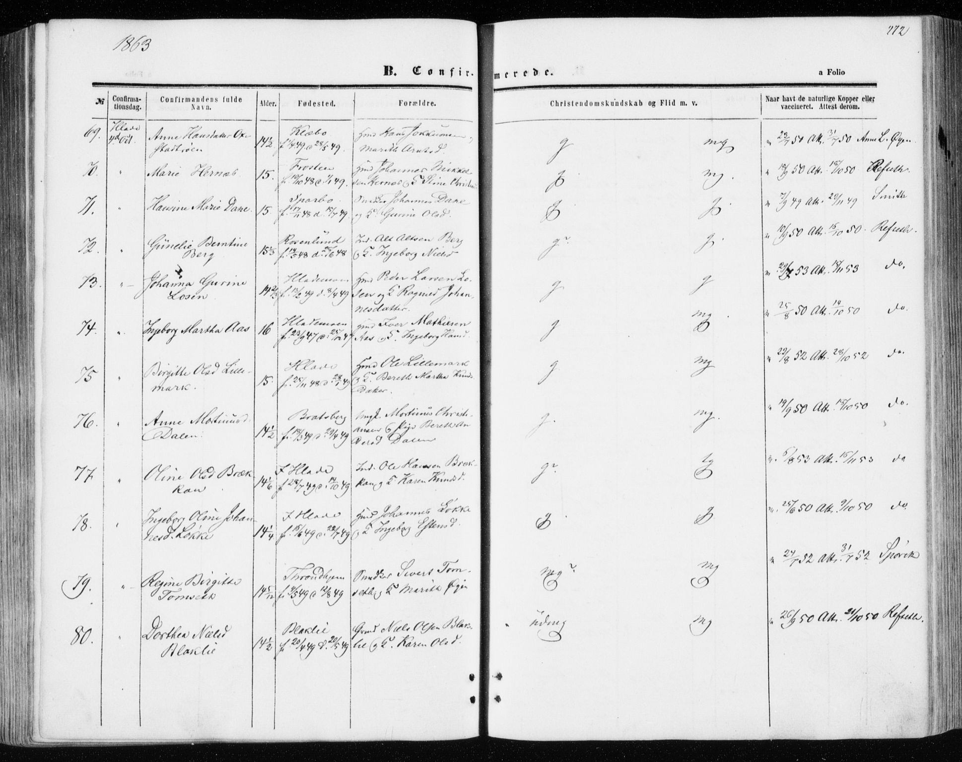 Ministerialprotokoller, klokkerbøker og fødselsregistre - Sør-Trøndelag, SAT/A-1456/606/L0292: Ministerialbok nr. 606A07, 1856-1865, s. 272