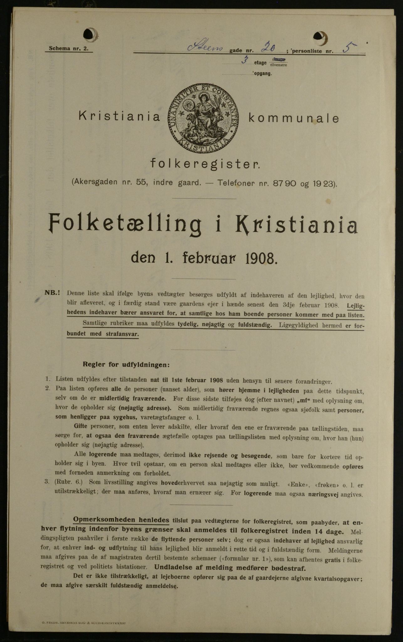 OBA, Kommunal folketelling 1.2.1908 for Kristiania kjøpstad, 1908, s. 91696