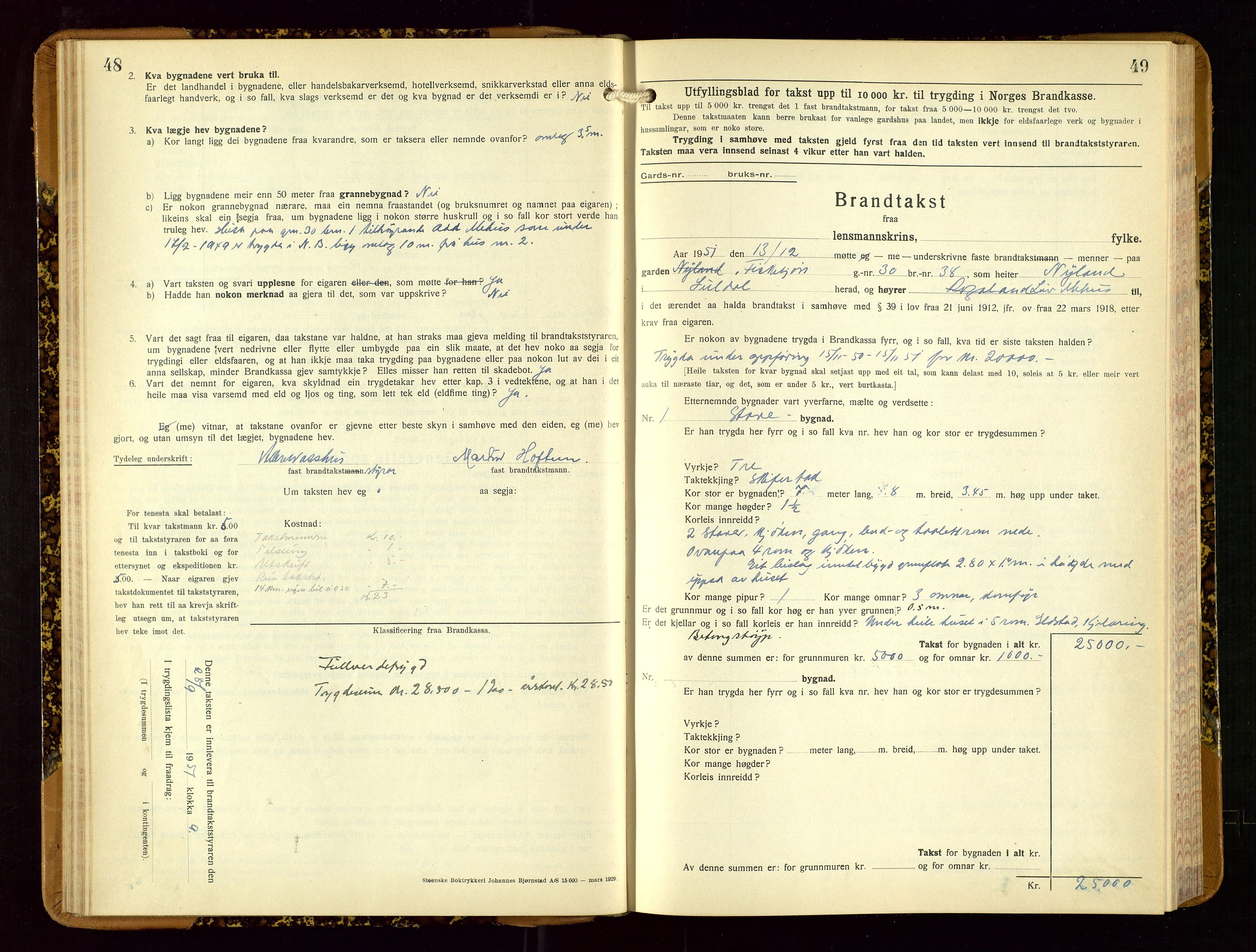 Suldal lensmannskontor, SAST/A-100419/Gob/L0003: Branntakstprotokoll, 1924-1955, s. 48-49