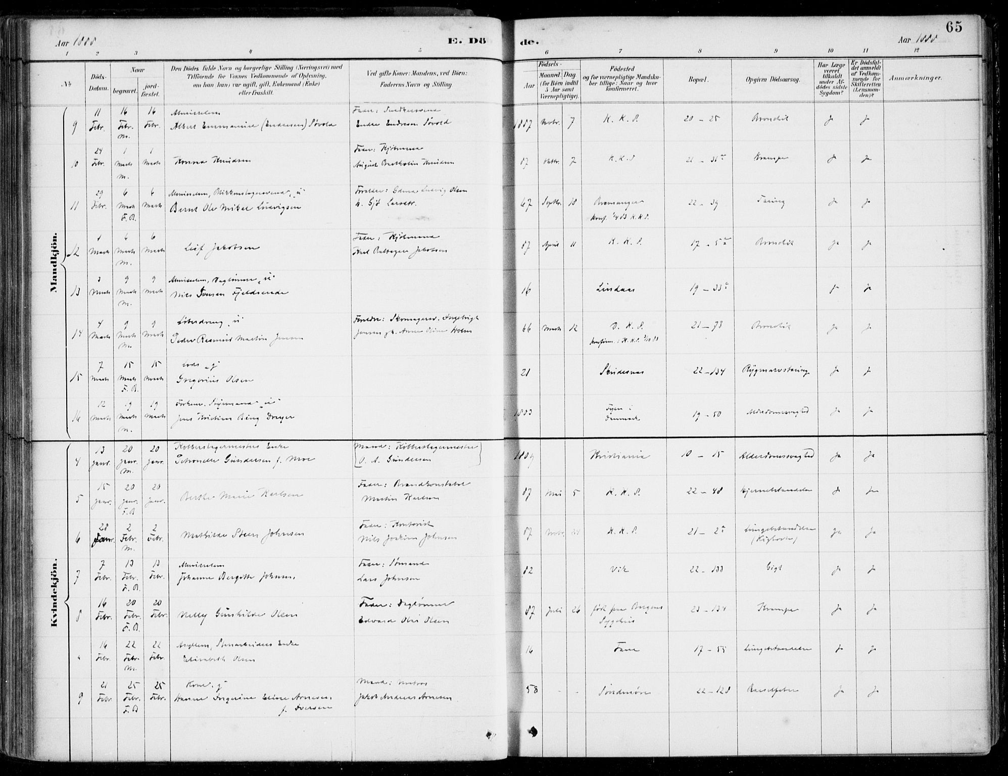 Korskirken sokneprestembete, SAB/A-76101/H/Hab: Klokkerbok nr. E 4, 1884-1910, s. 65