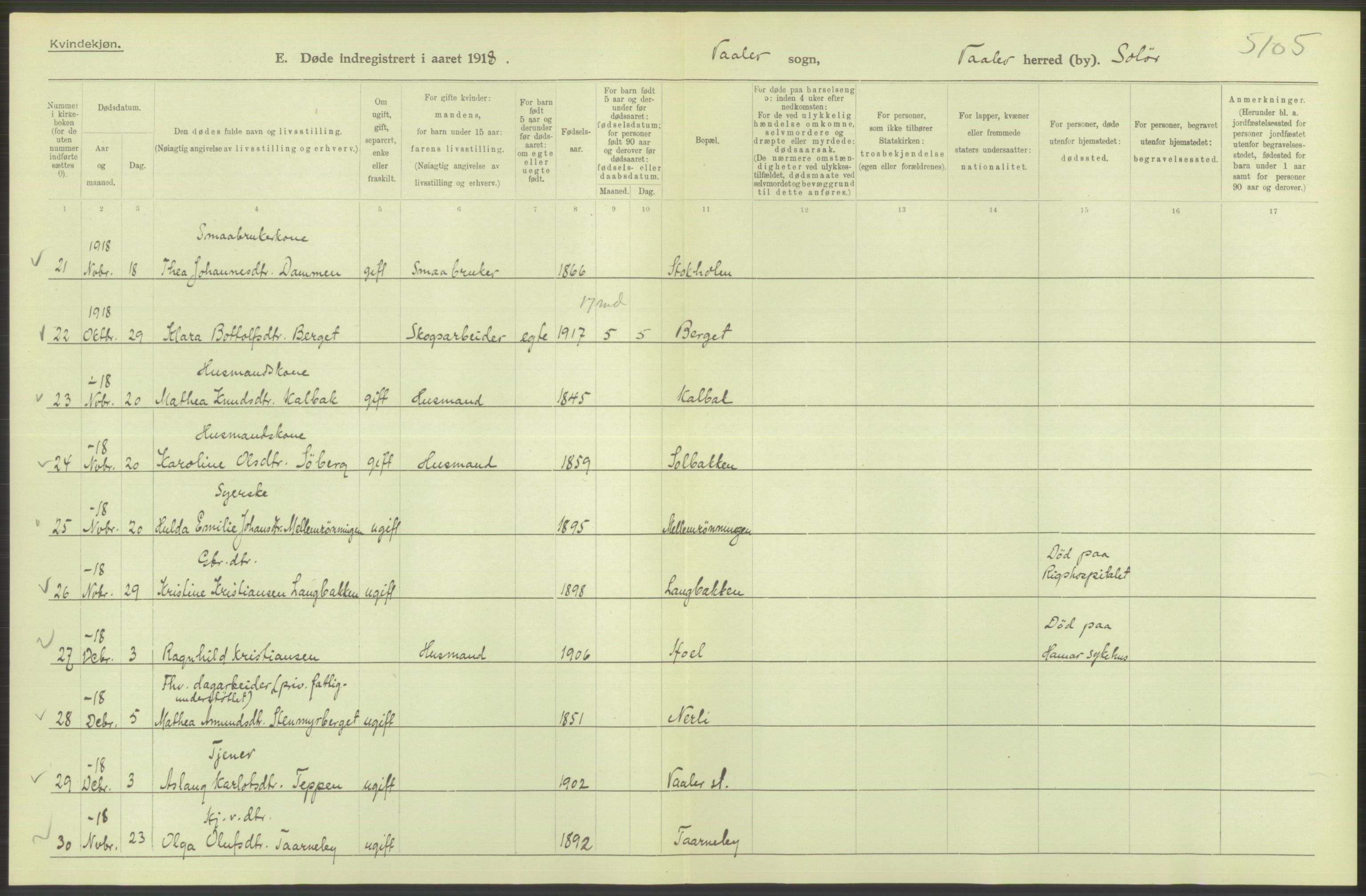 Statistisk sentralbyrå, Sosiodemografiske emner, Befolkning, AV/RA-S-2228/D/Df/Dfb/Dfbh/L0014: Hedemarkens fylke: Døde. Bygder og byer., 1918, s. 80