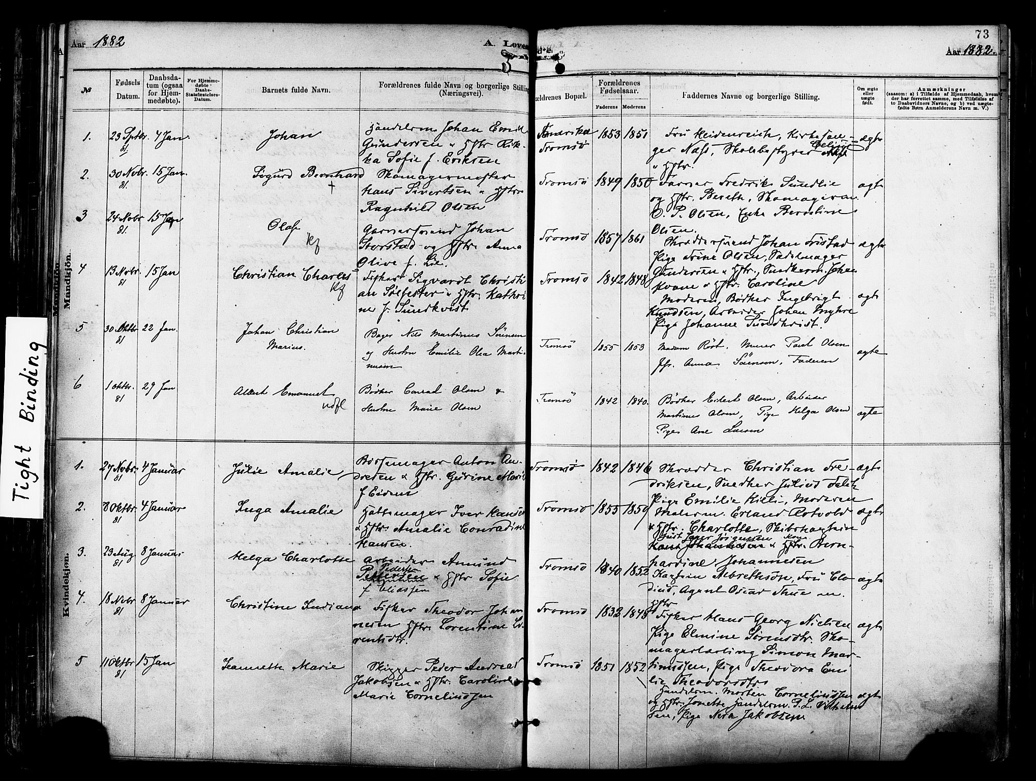 Tromsø sokneprestkontor/stiftsprosti/domprosti, AV/SATØ-S-1343/G/Ga/L0014kirke: Ministerialbok nr. 14, 1878-1888, s. 73