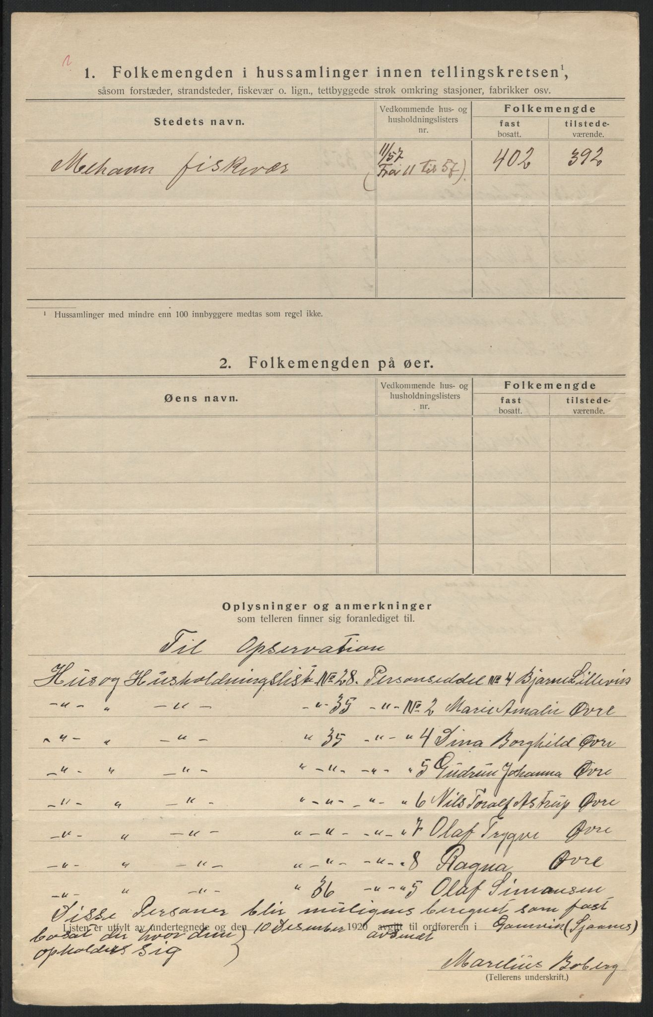 SATØ, Folketelling 1920 for 2023 Gamvik herred, 1920, s. 9