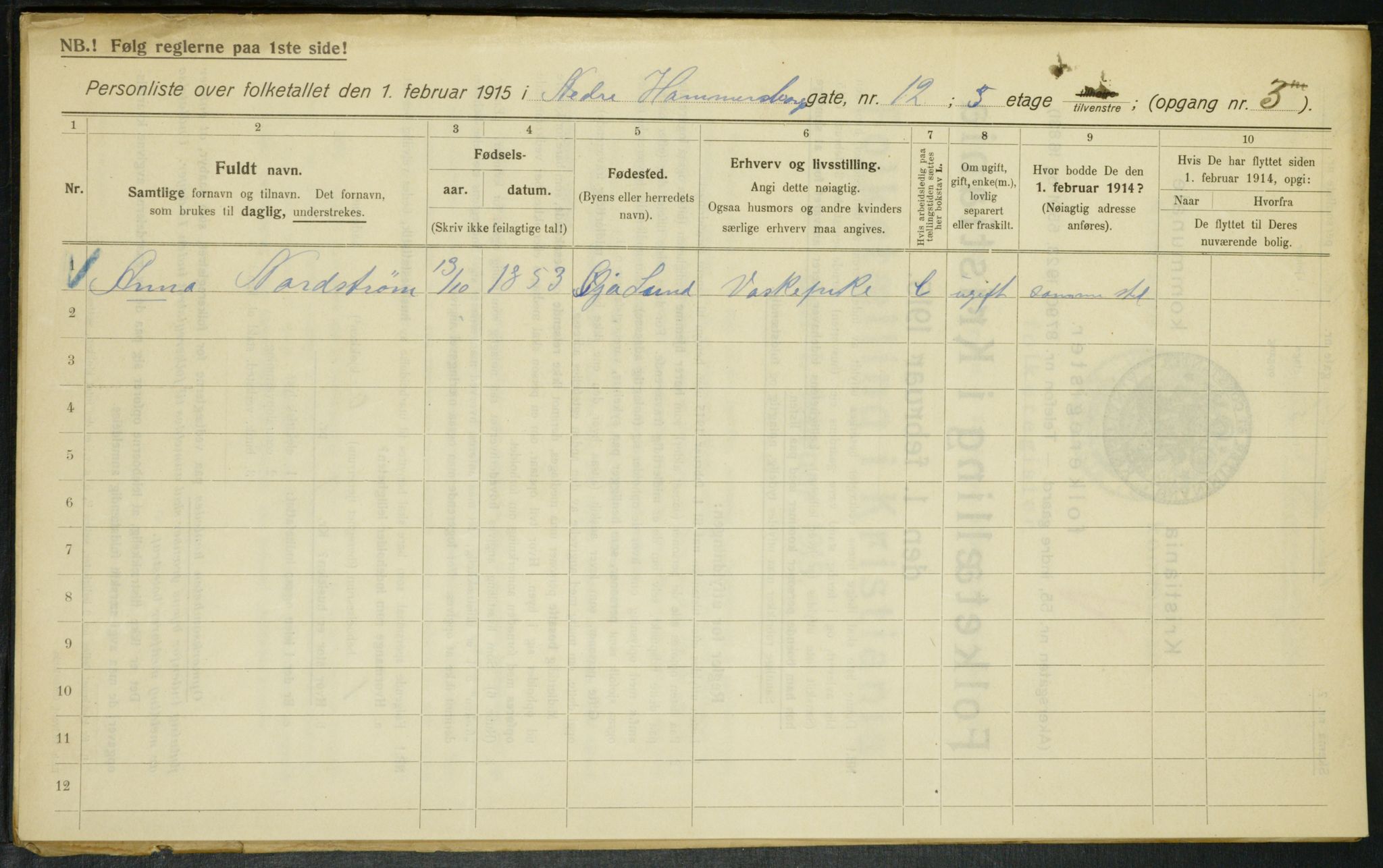 OBA, Kommunal folketelling 1.2.1915 for Kristiania, 1915, s. 68869