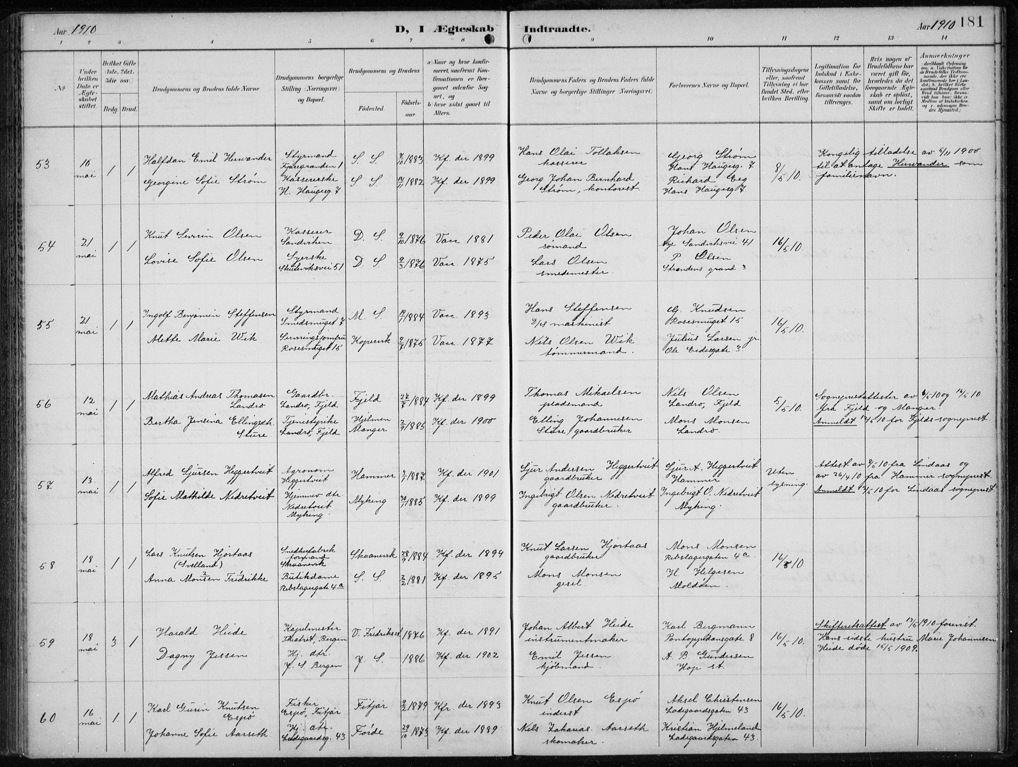 Sandviken Sokneprestembete, AV/SAB-A-77601/H/Ha/L0014: Ministerialbok nr. D 1, 1896-1911, s. 181