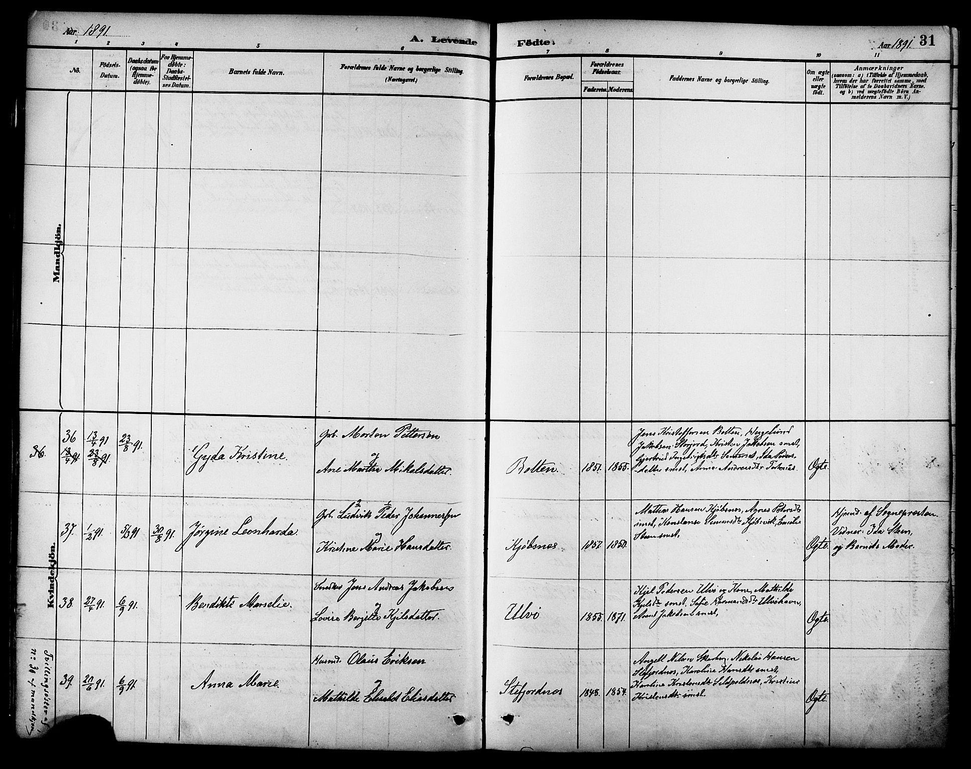 Ministerialprotokoller, klokkerbøker og fødselsregistre - Nordland, AV/SAT-A-1459/861/L0869: Ministerialbok nr. 861A04, 1889-1903, s. 31