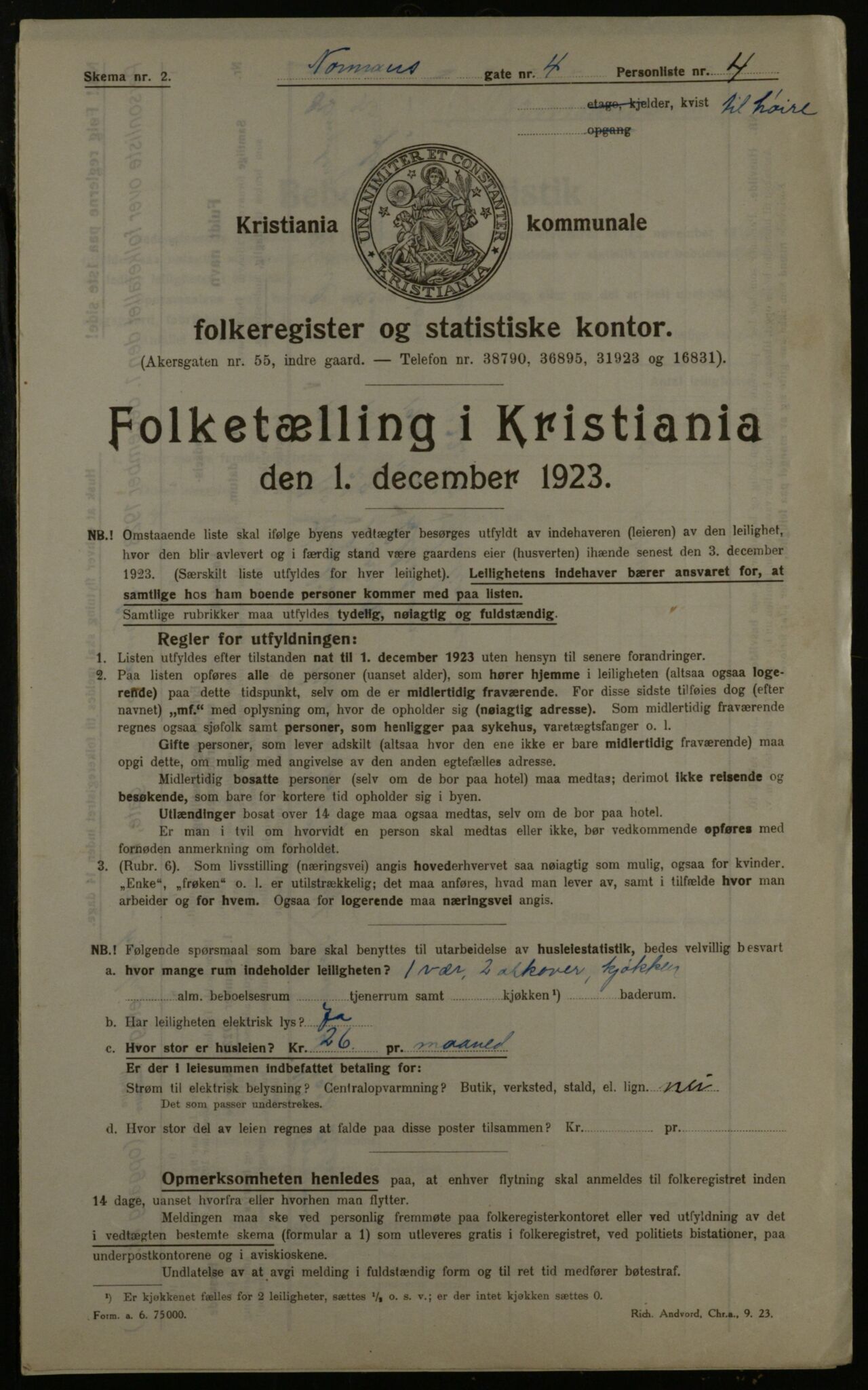 OBA, Kommunal folketelling 1.12.1923 for Kristiania, 1923, s. 80729