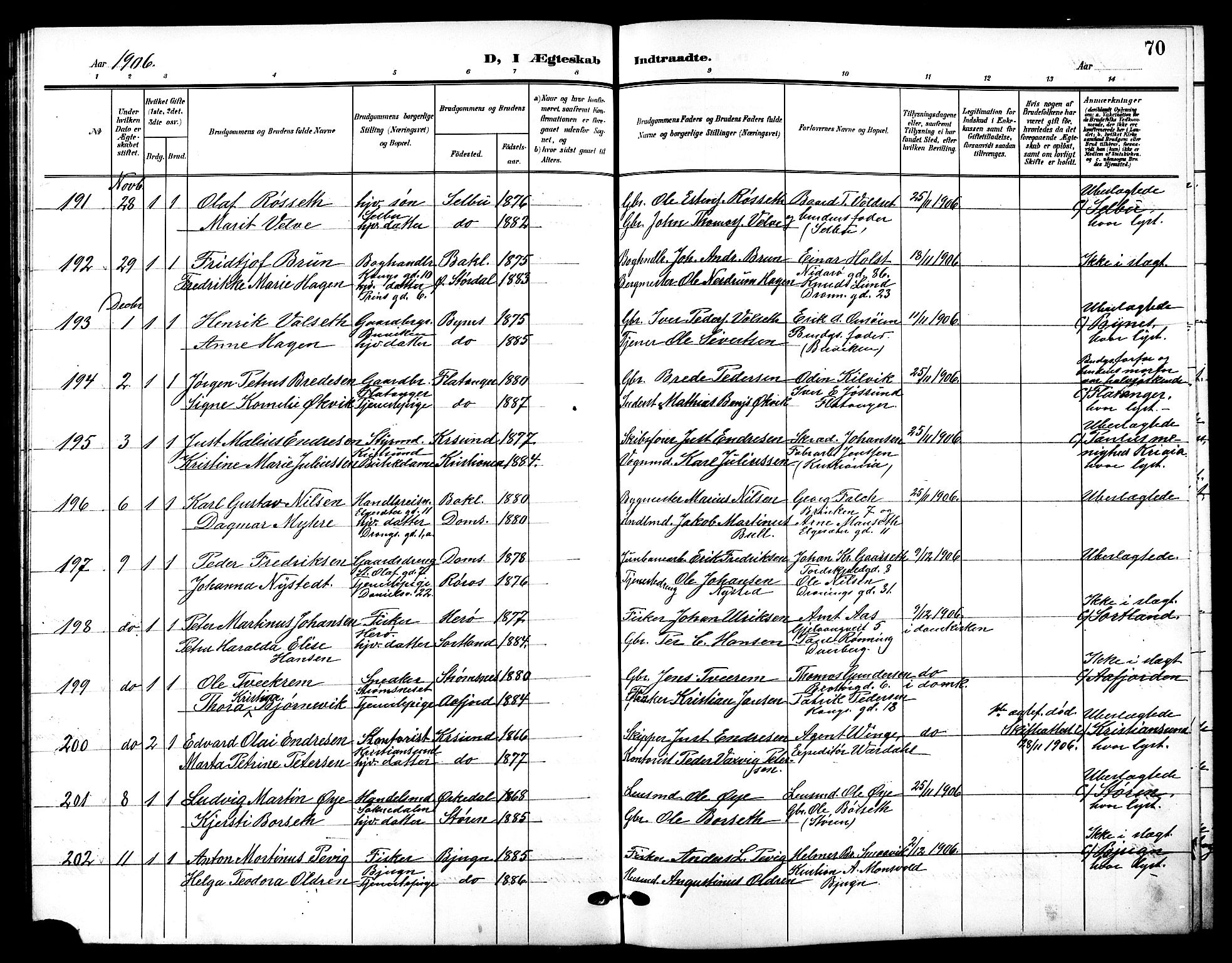 Ministerialprotokoller, klokkerbøker og fødselsregistre - Sør-Trøndelag, SAT/A-1456/601/L0095: Klokkerbok nr. 601C13, 1902-1911, s. 70