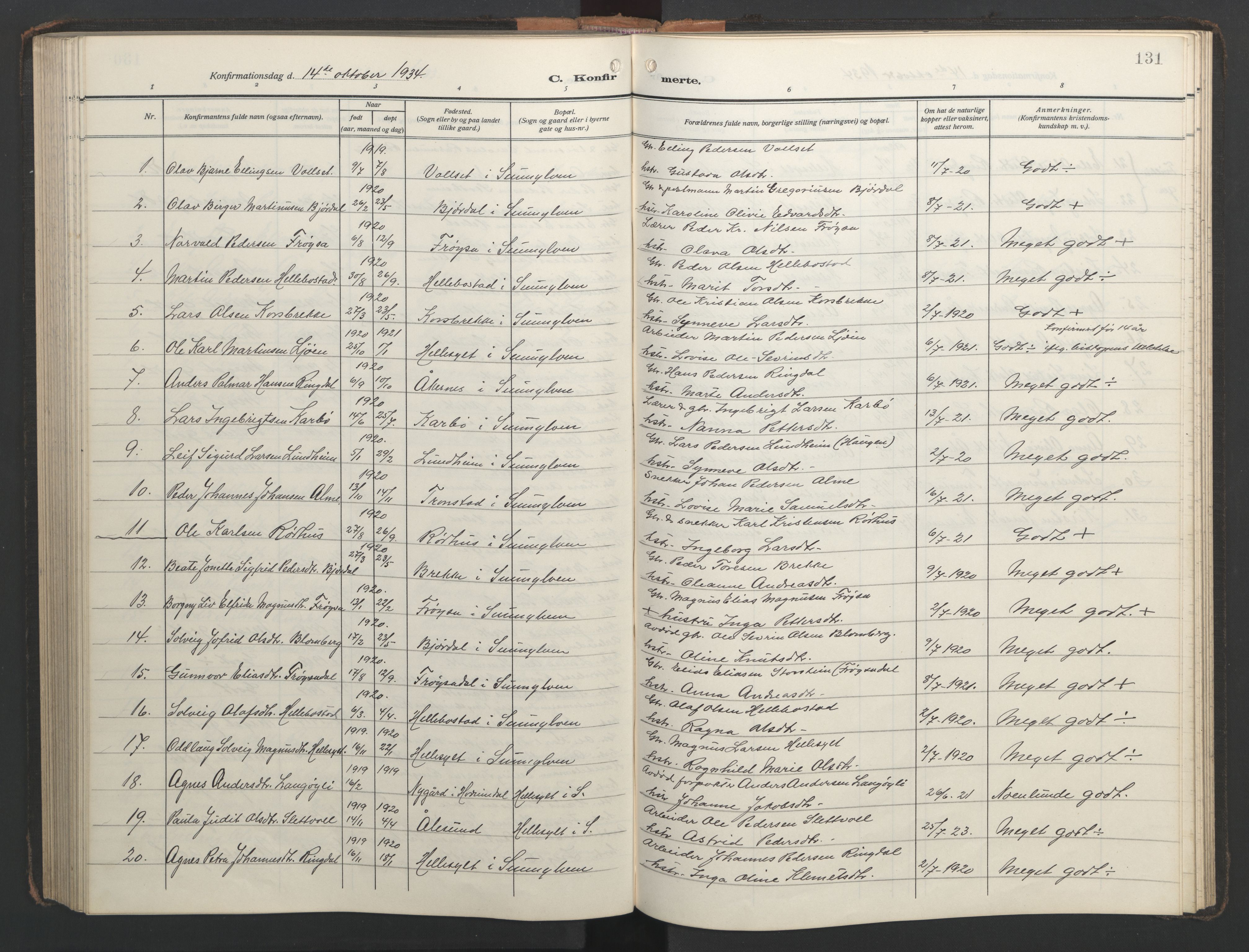 Ministerialprotokoller, klokkerbøker og fødselsregistre - Møre og Romsdal, AV/SAT-A-1454/517/L0232: Klokkerbok nr. 517C05, 1910-1946, s. 131