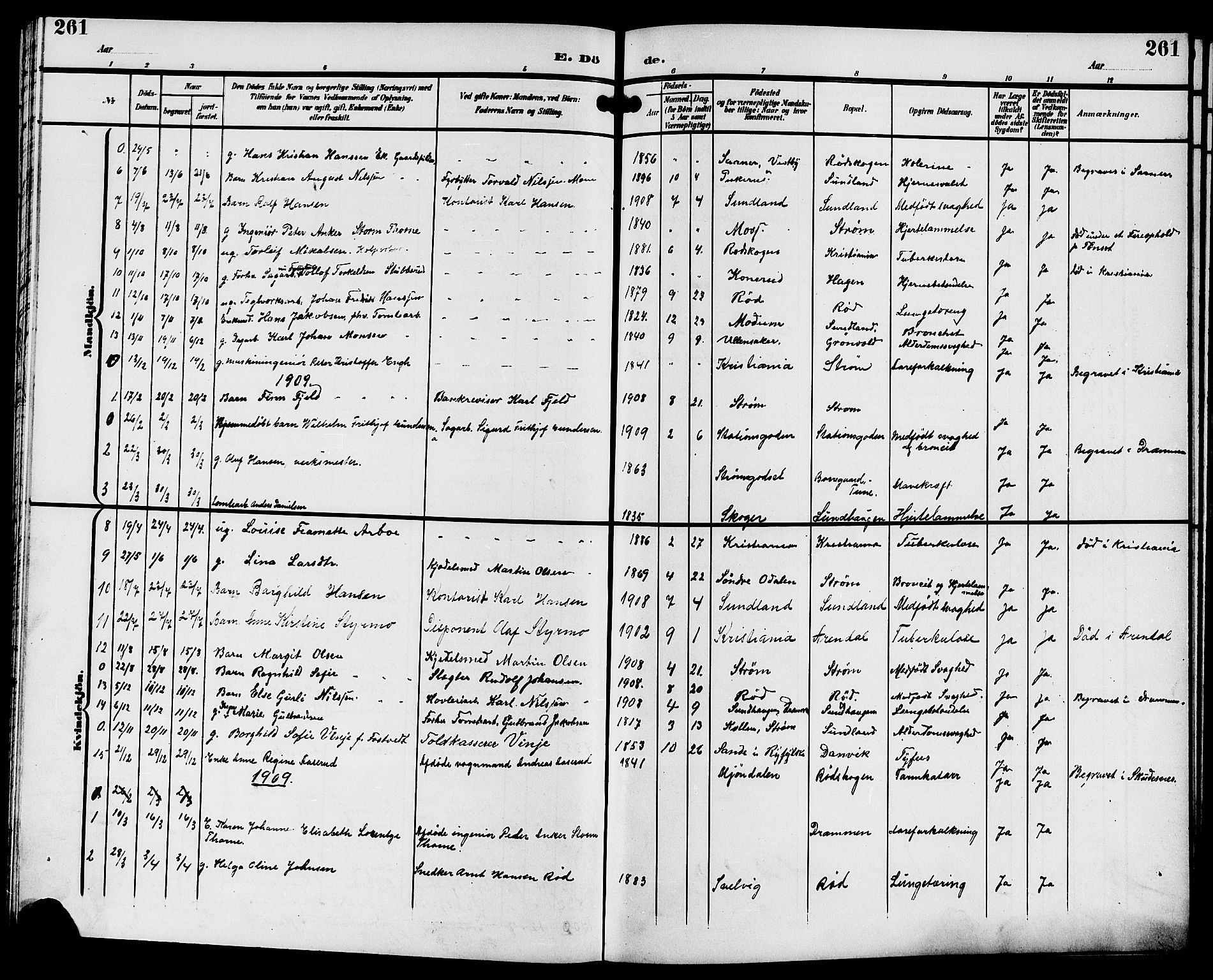 Strømsgodset kirkebøker, SAKO/A-324/G/Ga/L0002: Klokkerbok nr. 2, 1885-1910, s. 261