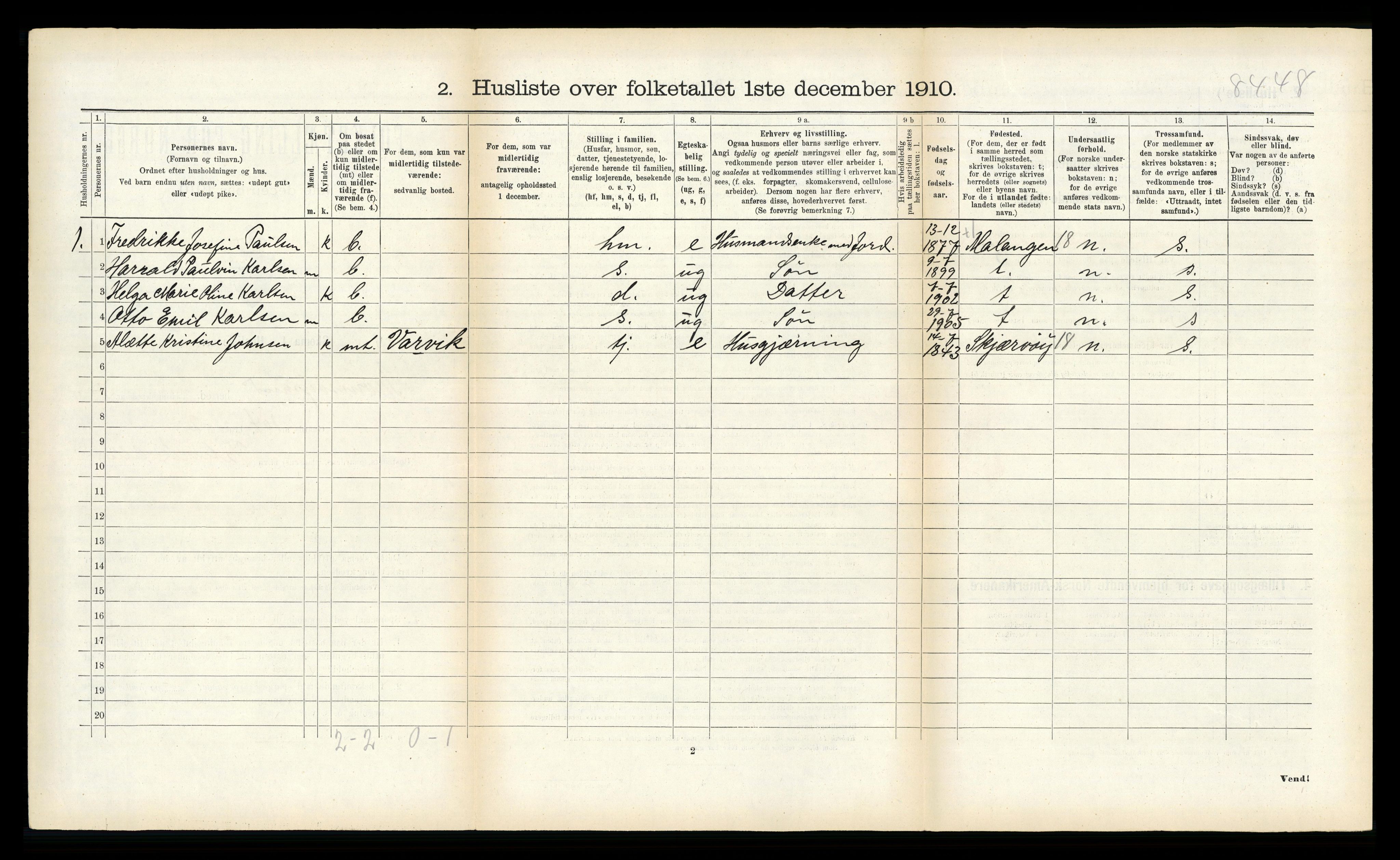 RA, Folketelling 1910 for 1934 Tromsøysund herred, 1910, s. 1382