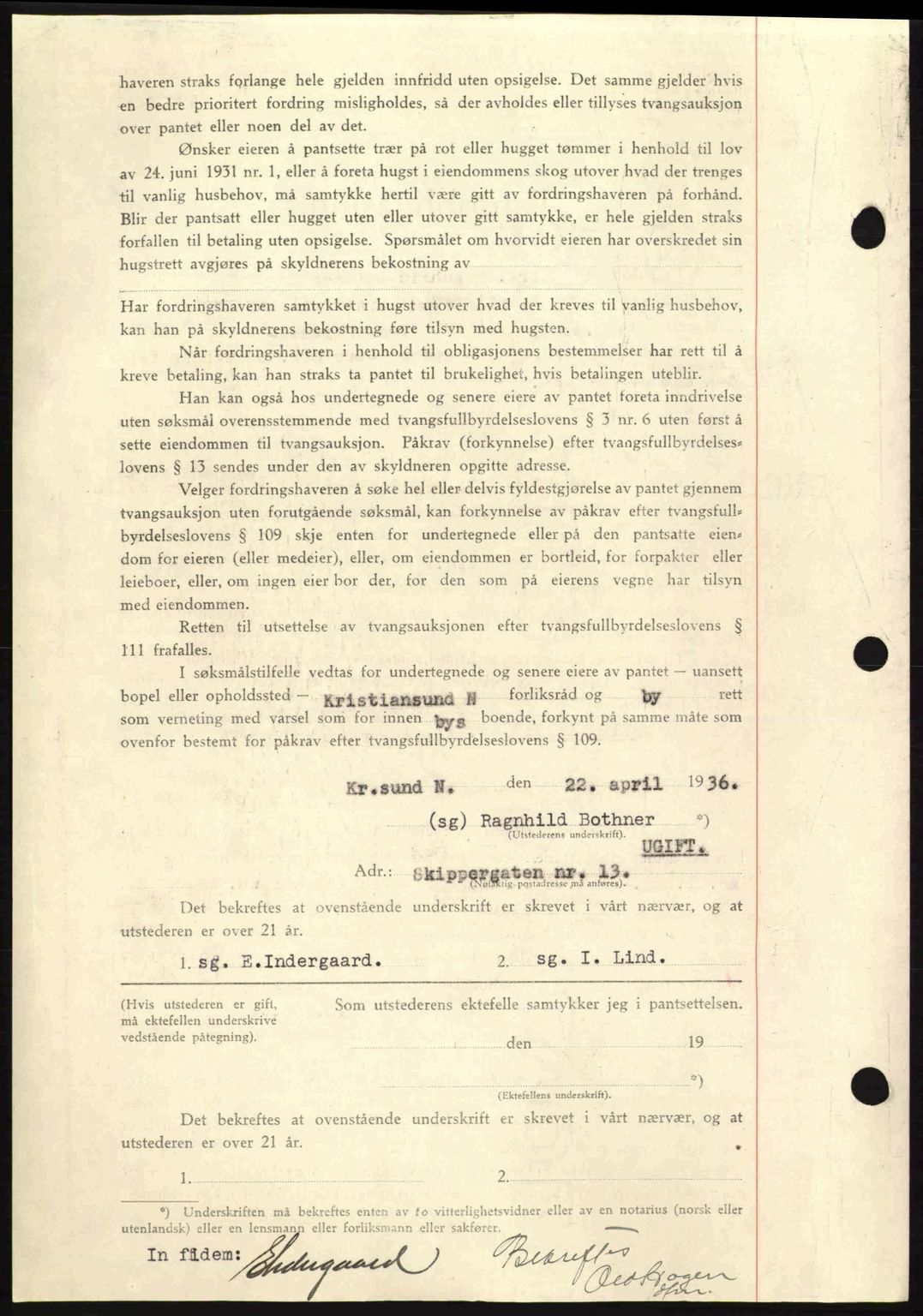 Kristiansund byfogd, AV/SAT-A-4587/A/27: Pantebok nr. 29, 1936-1937, Dagboknr: 287/1936