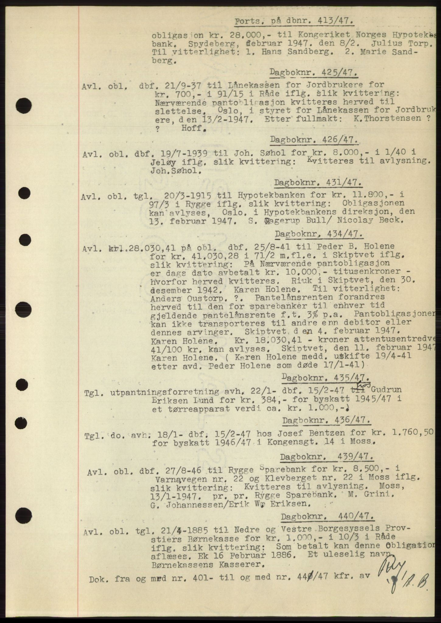 Moss sorenskriveri, SAO/A-10168: Pantebok nr. C10, 1938-1950, Dagboknr: 413/1947