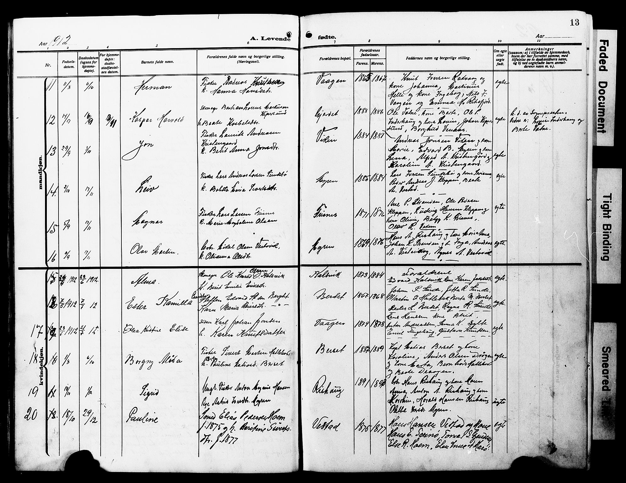 Ministerialprotokoller, klokkerbøker og fødselsregistre - Møre og Romsdal, SAT/A-1454/566/L0774: Klokkerbok nr. 566C03, 1910-1929, s. 13