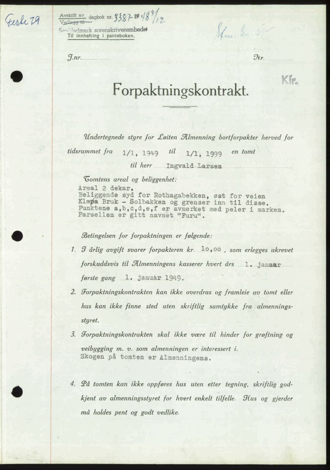 Sør-Hedmark sorenskriveri, SAH/TING-014/H/Hb/Hbd/L0018: Pantebok nr. 18, 1948-1949, Dagboknr: 3387/1948