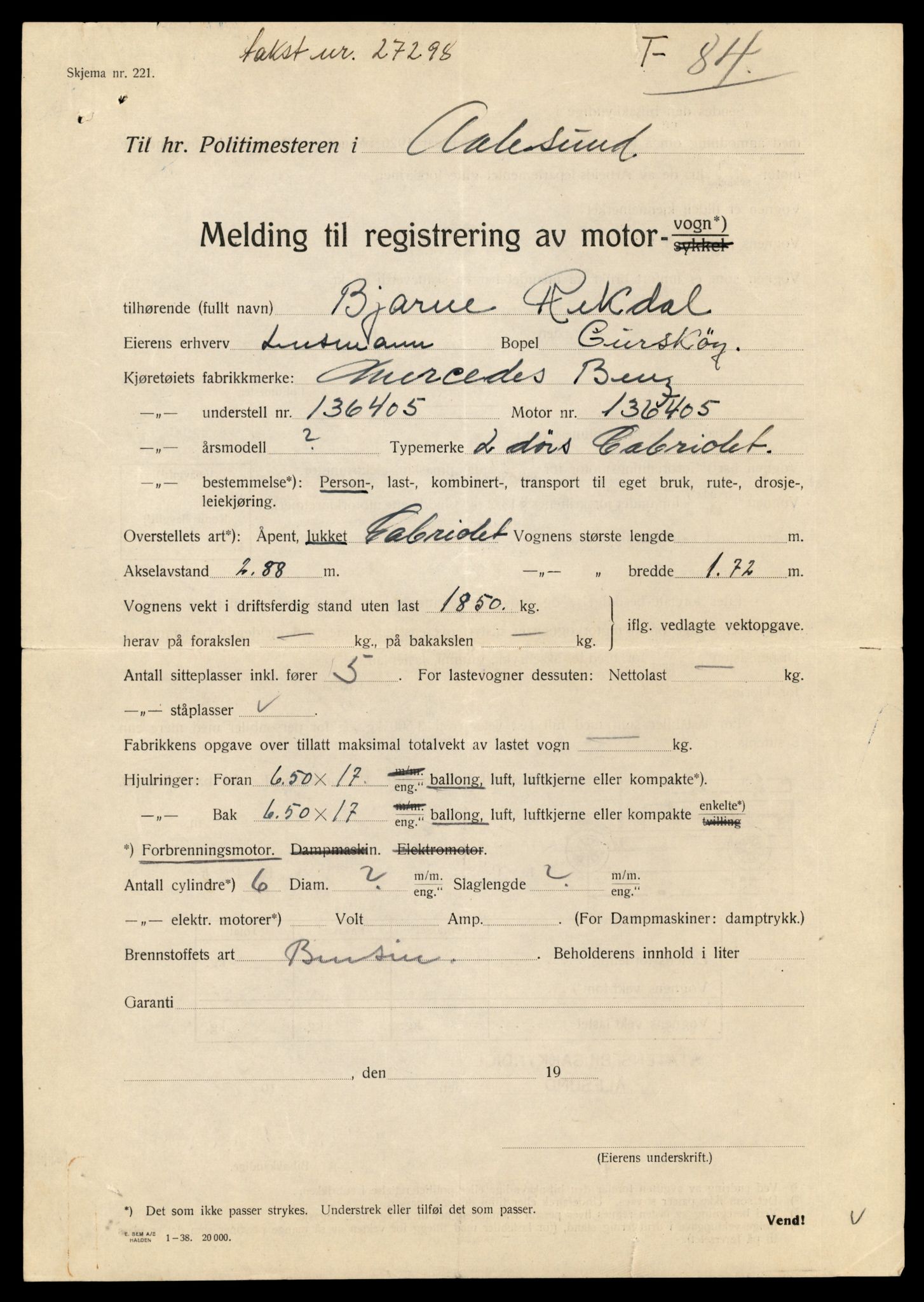 Møre og Romsdal vegkontor - Ålesund trafikkstasjon, AV/SAT-A-4099/F/Fe/L0024: Registreringskort for kjøretøy T 10810 - T 10930, 1927-1998, s. 2942