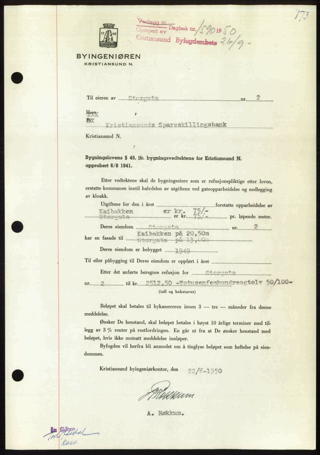 Kristiansund byfogd, AV/SAT-A-4587/A/27: Pantebok nr. 50, 1950-1950, Dagboknr: 1590/1950