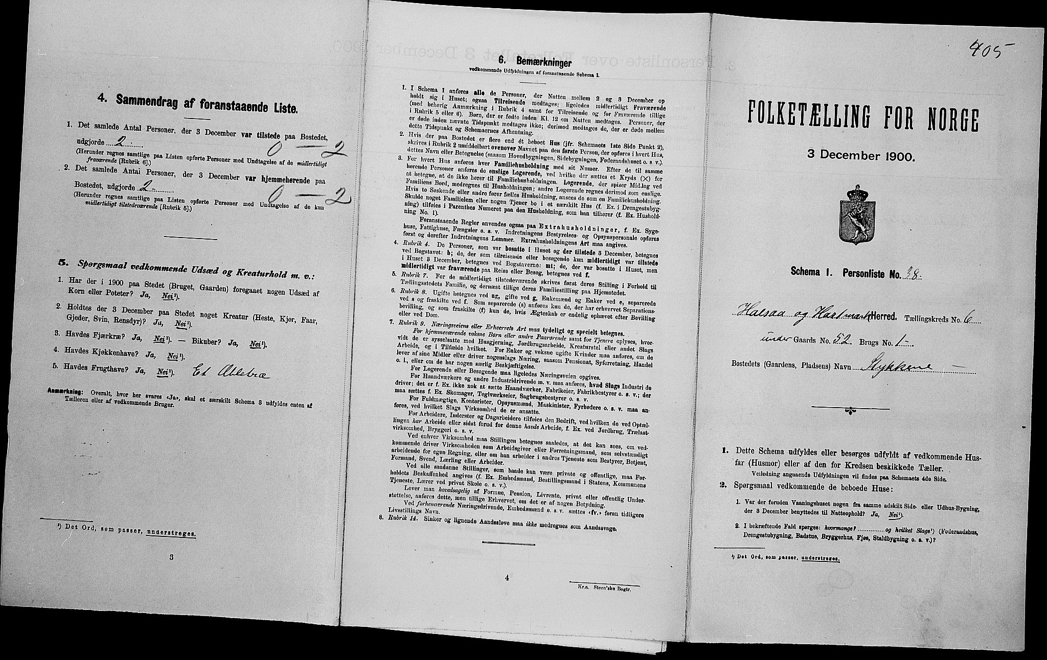 SAK, Folketelling 1900 for 1019 Halse og Harkmark herred, 1900, s. 203