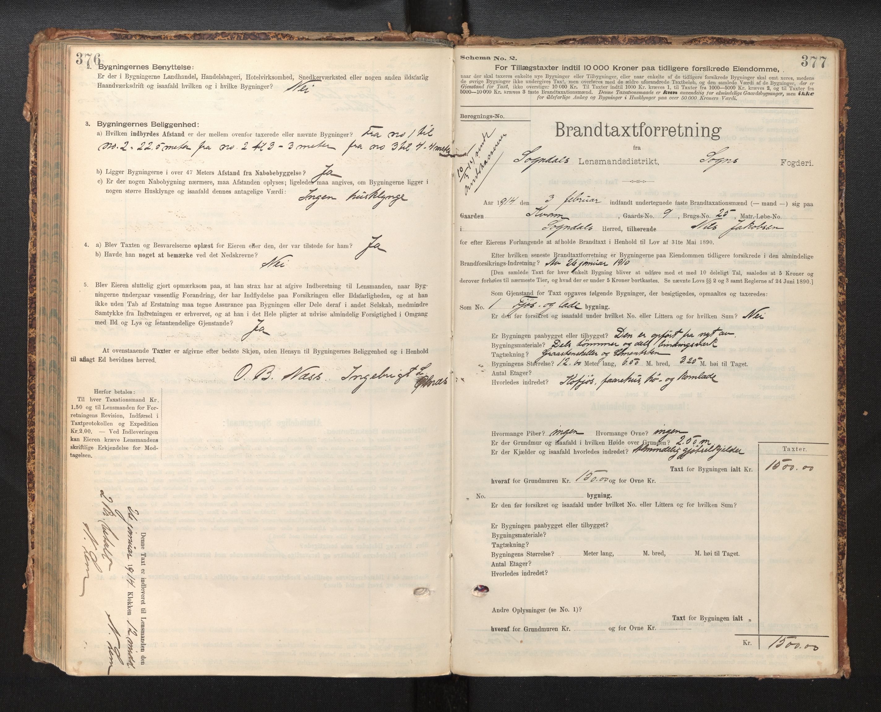 Lensmannen i Sogndal, SAB/A-29901/0012/L0009: Branntakstprotokoll, skjematakst, 1901-1914, s. 376-377