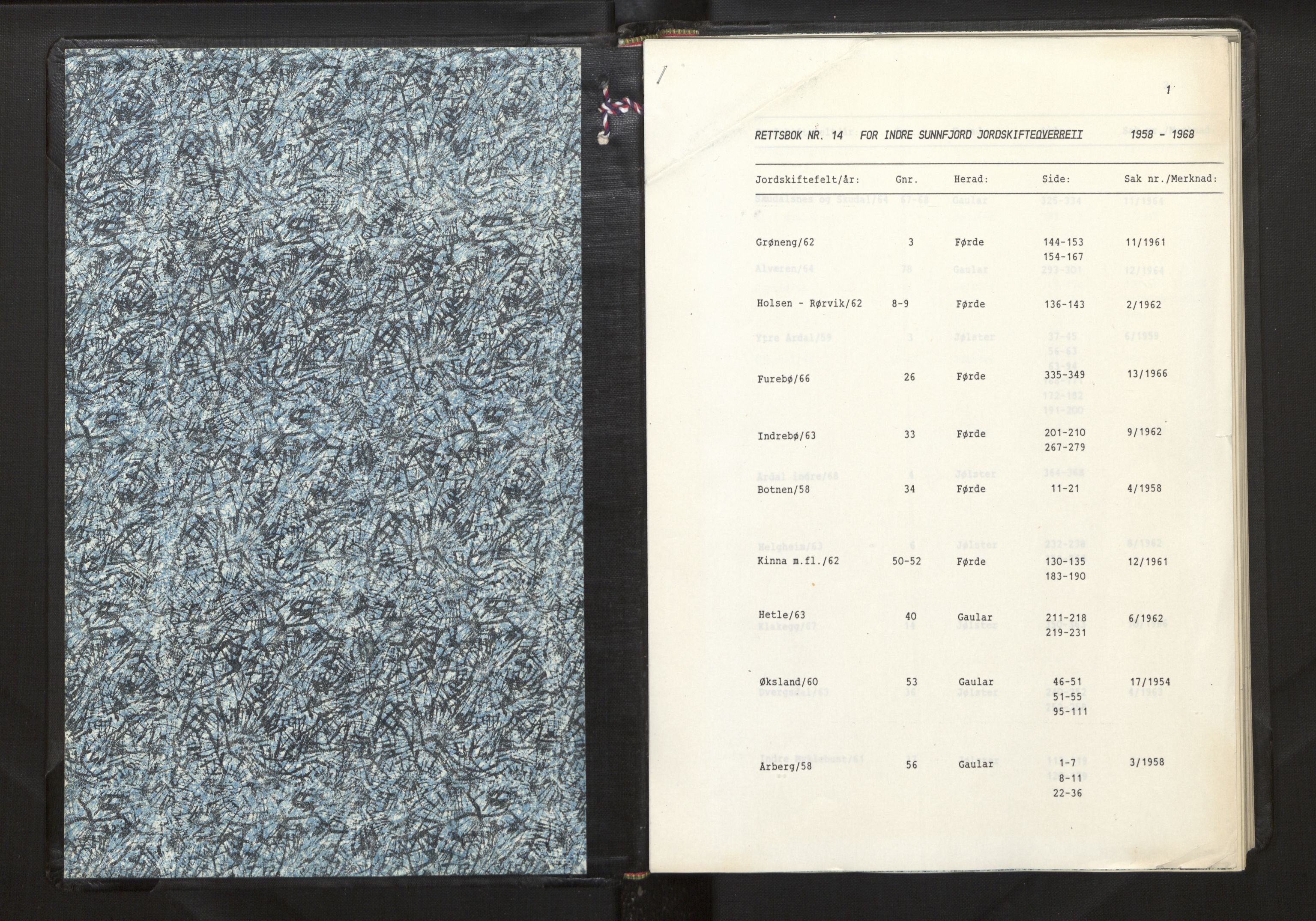 Overdommaren i Sogn og Fjordane jordskiftedøme, AV/SAB-A-5701/A/L0014: Overrettsprotokoll, 1958-1968