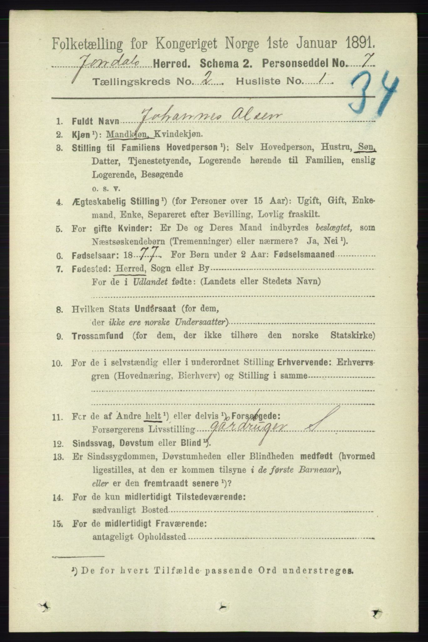RA, Folketelling 1891 for 1227 Jondal herred, 1891, s. 844