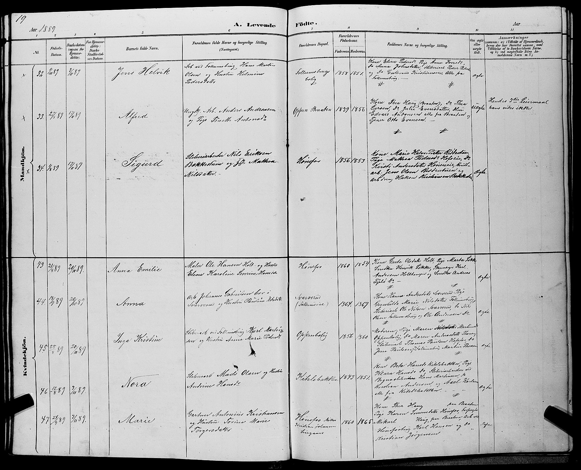 Hønefoss kirkebøker, AV/SAKO-A-609/G/Ga/L0002: Klokkerbok nr. 2, 1888-1904, s. 19