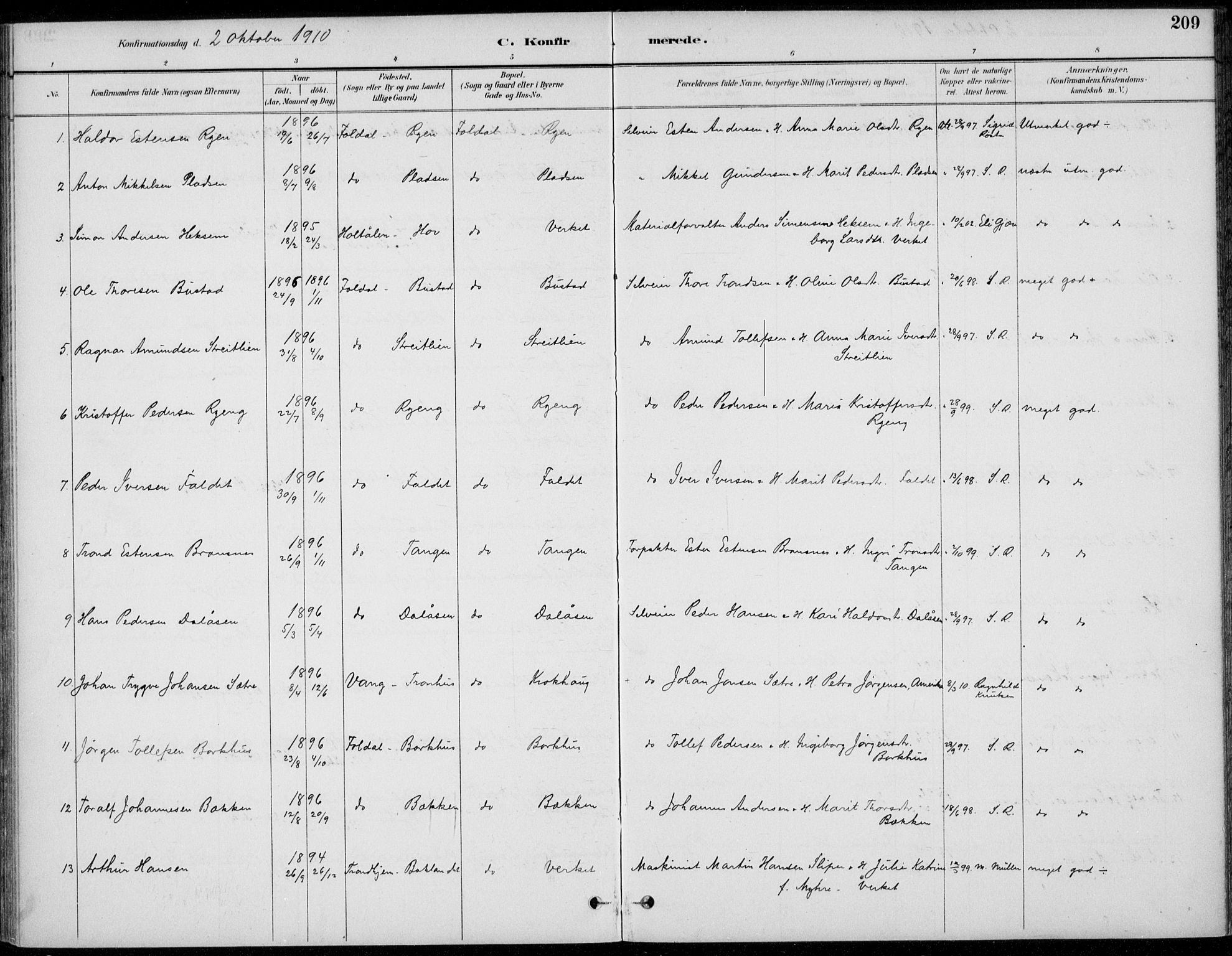 Alvdal prestekontor, SAH/PREST-060/H/Ha/Haa/L0003: Ministerialbok nr. 3, 1886-1912, s. 209