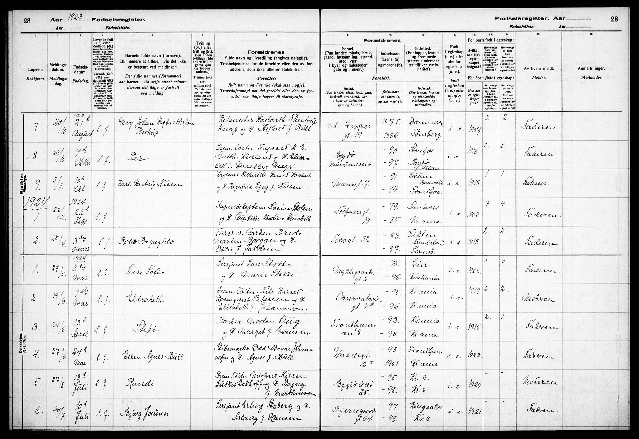 Garnisonsmenigheten Kirkebøker, AV/SAO-A-10846/J/Ja/L0001: Fødselsregister nr. 1, 1916-1938, s. 28