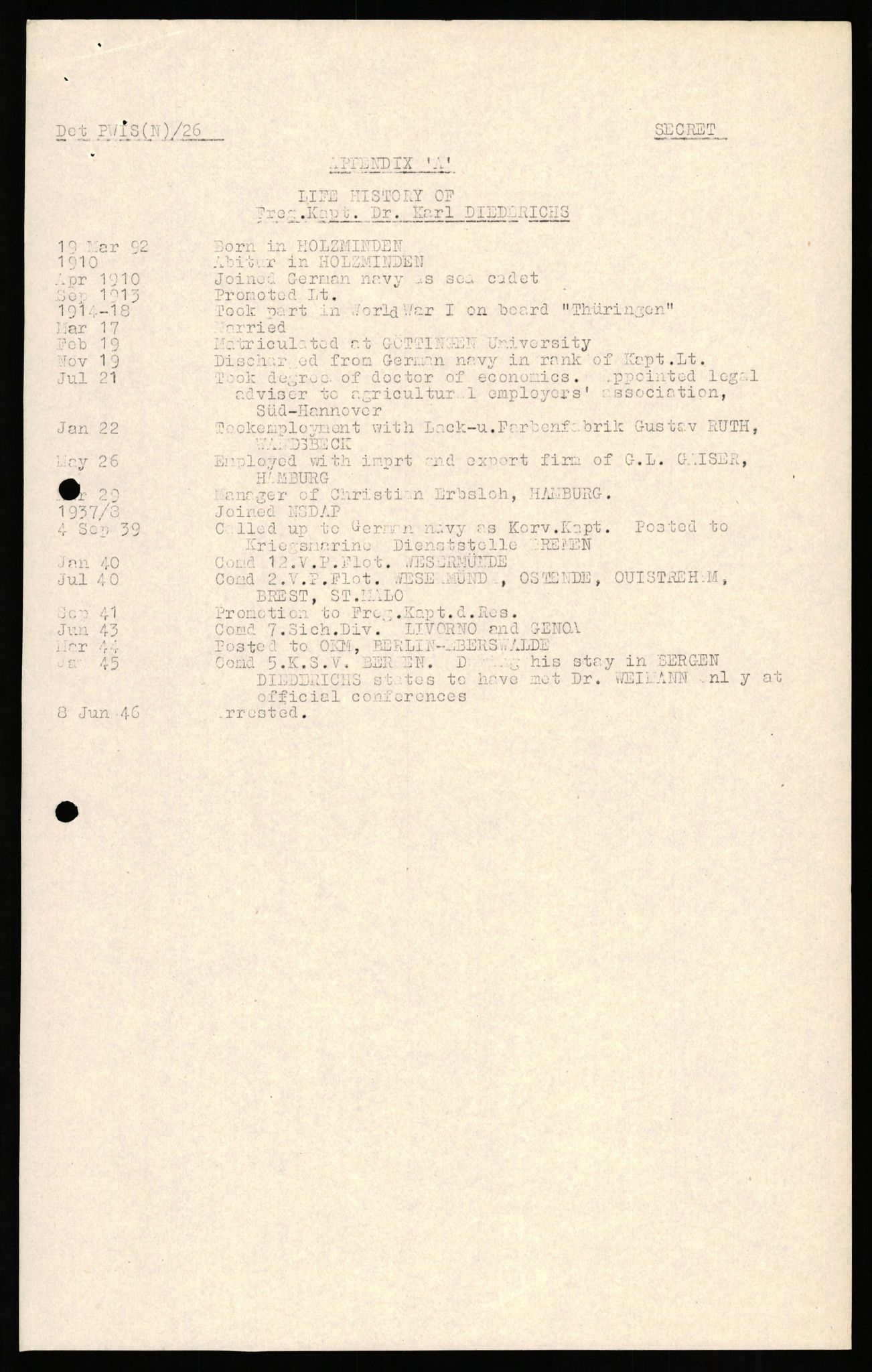 Forsvaret, Forsvarets overkommando II, RA/RAFA-3915/D/Db/L0020: CI Questionaires. Tyske okkupasjonsstyrker i Norge. Tyskere., 1945-1946, s. 358