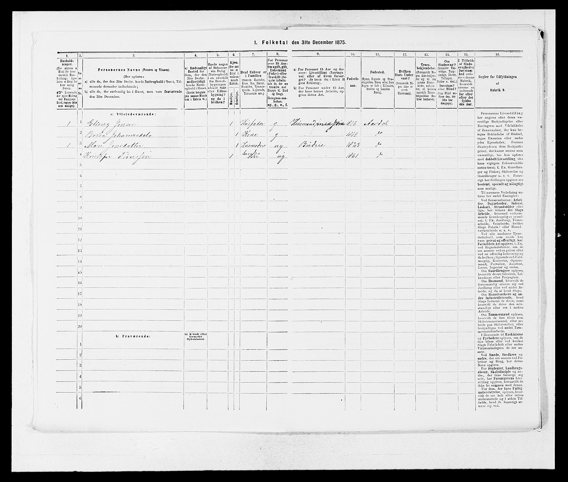 SAB, Folketelling 1875 for 1424P Årdal prestegjeld, 1875, s. 181