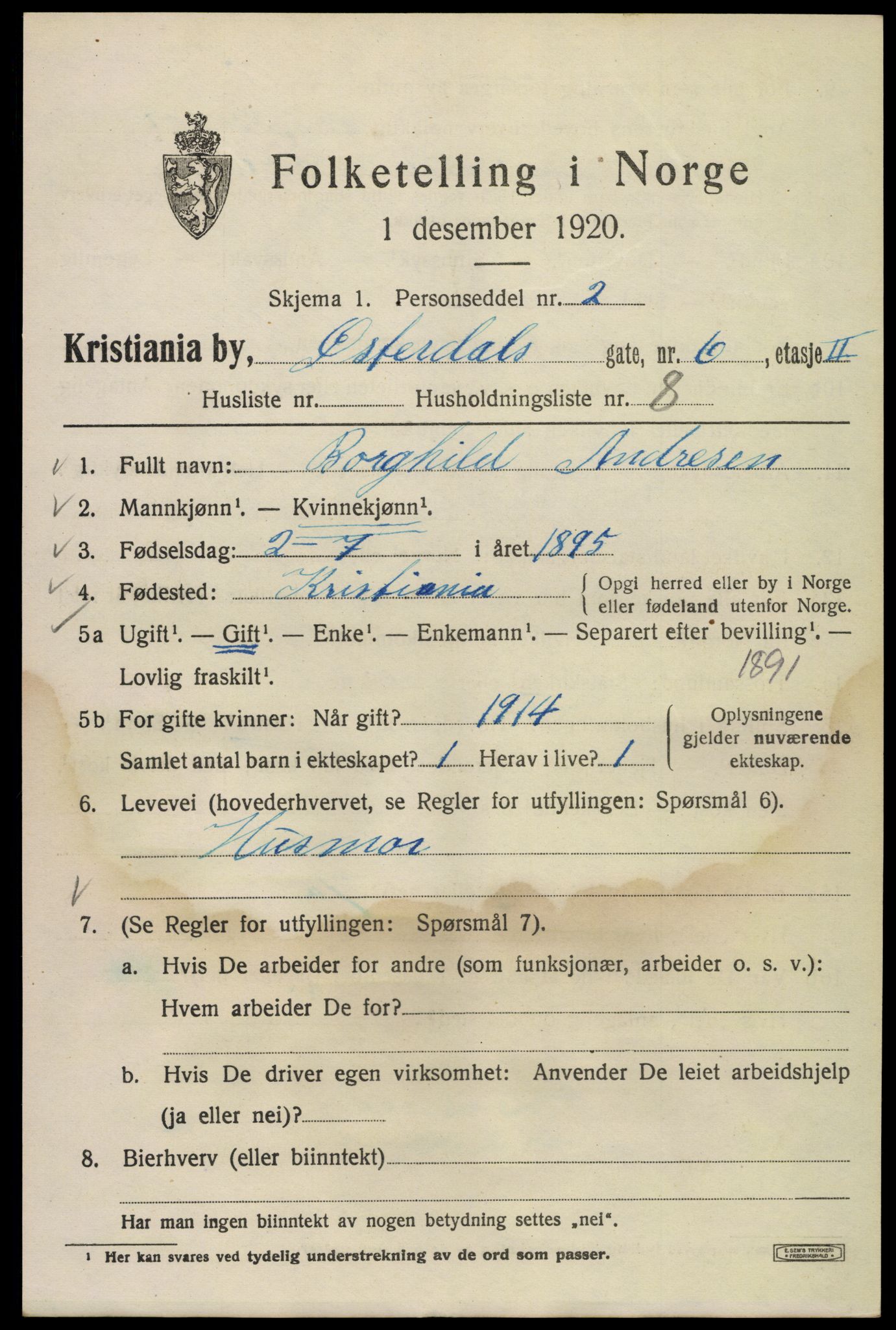 SAO, Folketelling 1920 for 0301 Kristiania kjøpstad, 1920, s. 656155