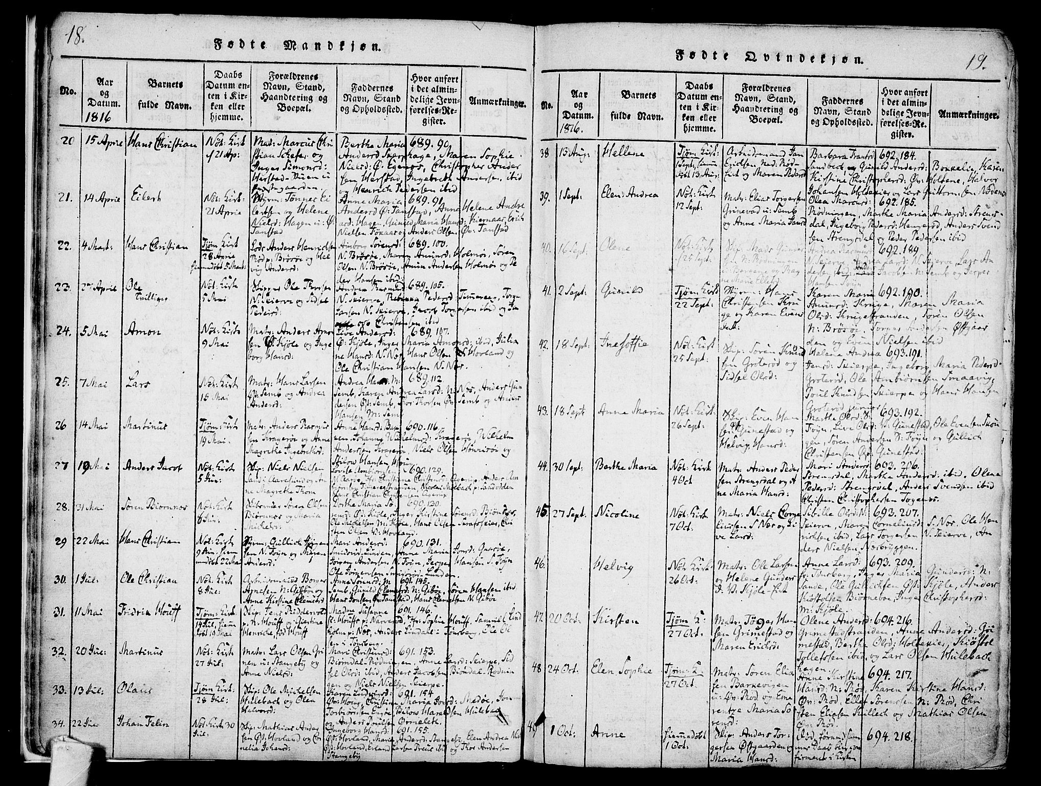 Nøtterøy kirkebøker, AV/SAKO-A-354/F/Fa/L0004: Ministerialbok nr. I 4, 1814-1838, s. 18-19
