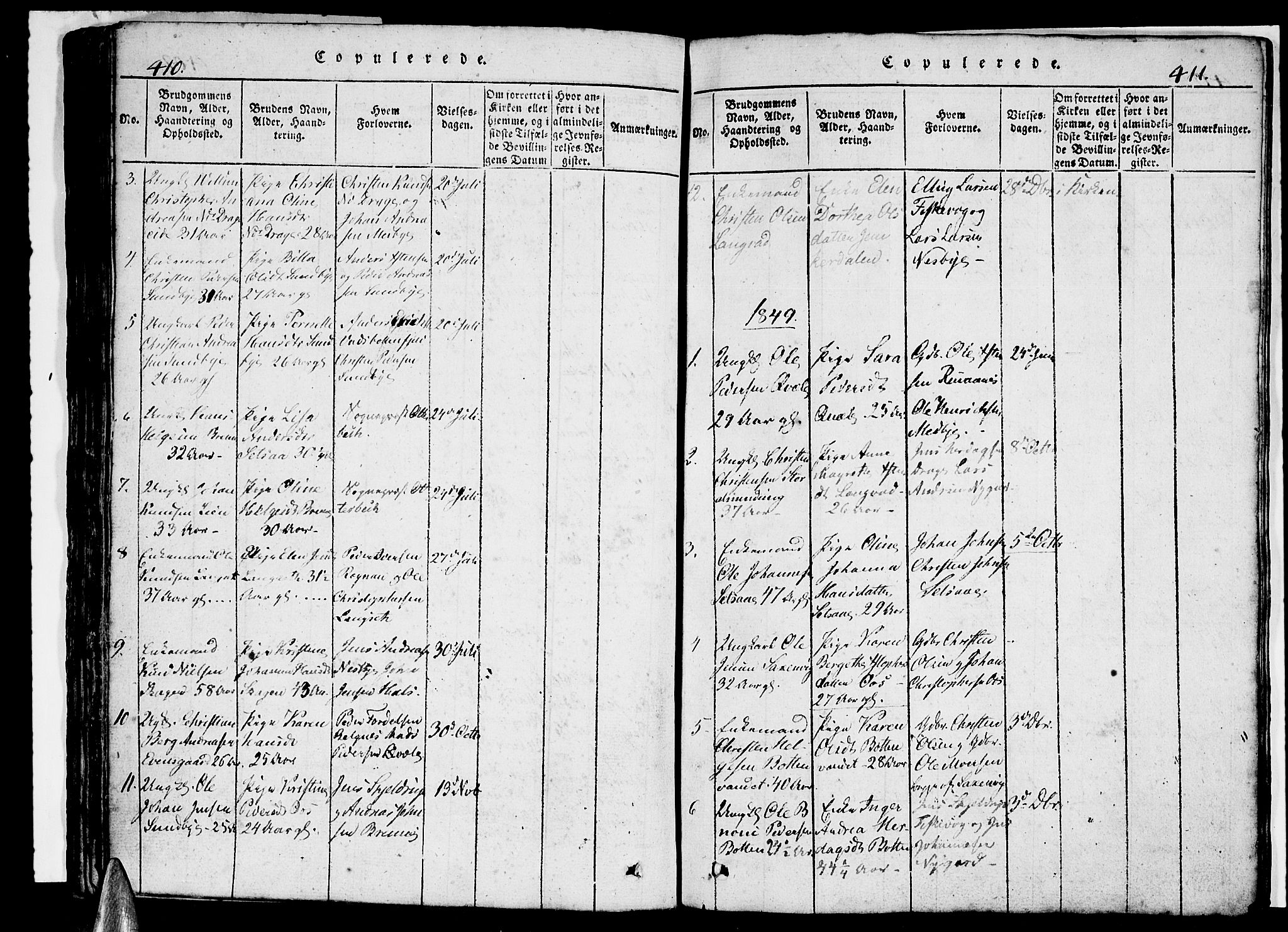 Ministerialprotokoller, klokkerbøker og fødselsregistre - Nordland, AV/SAT-A-1459/847/L0676: Klokkerbok nr. 847C04, 1821-1853, s. 410-411