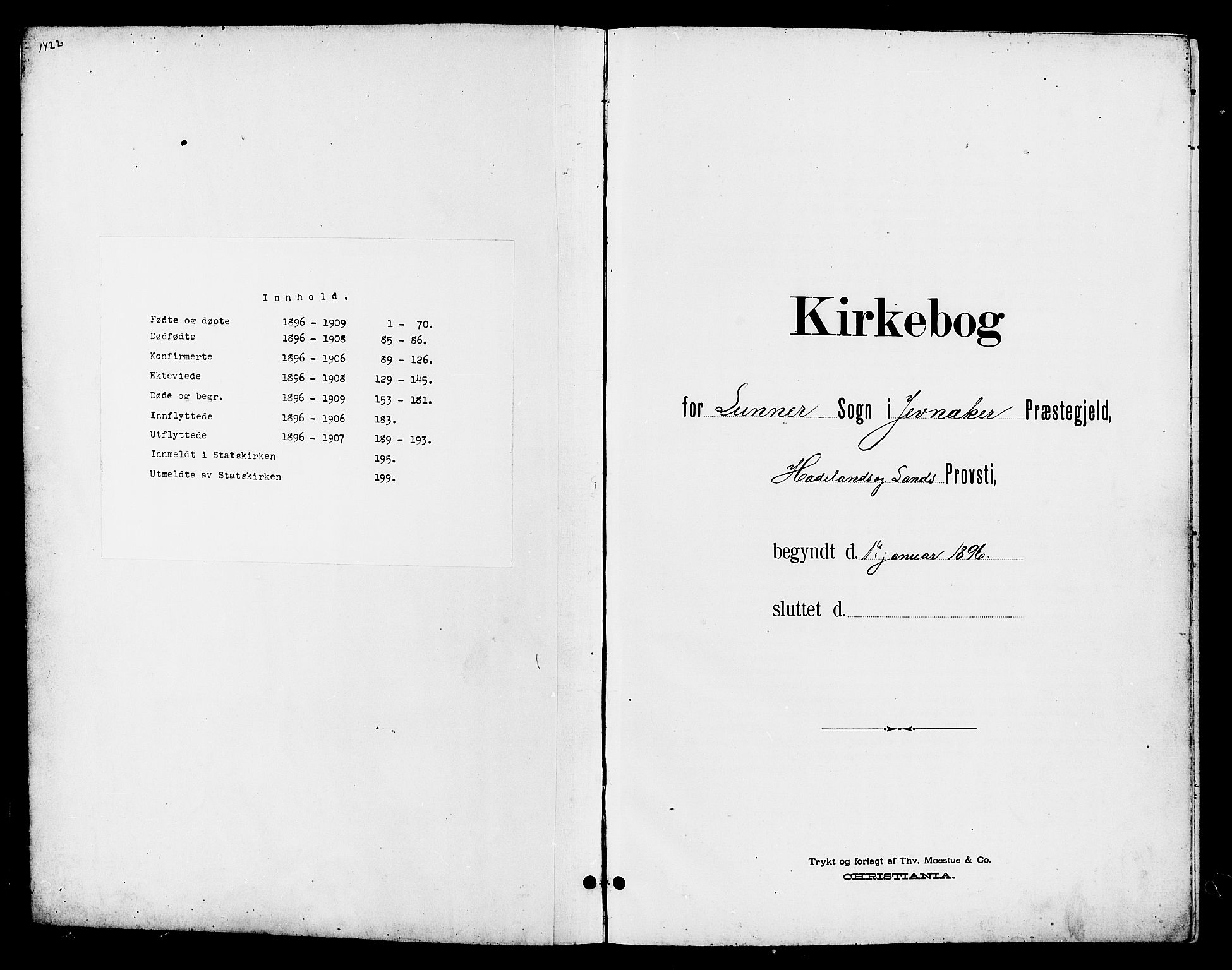 Jevnaker prestekontor, SAH/PREST-116/H/Ha/Hab/L0003: Klokkerbok nr. 3, 1896-1909