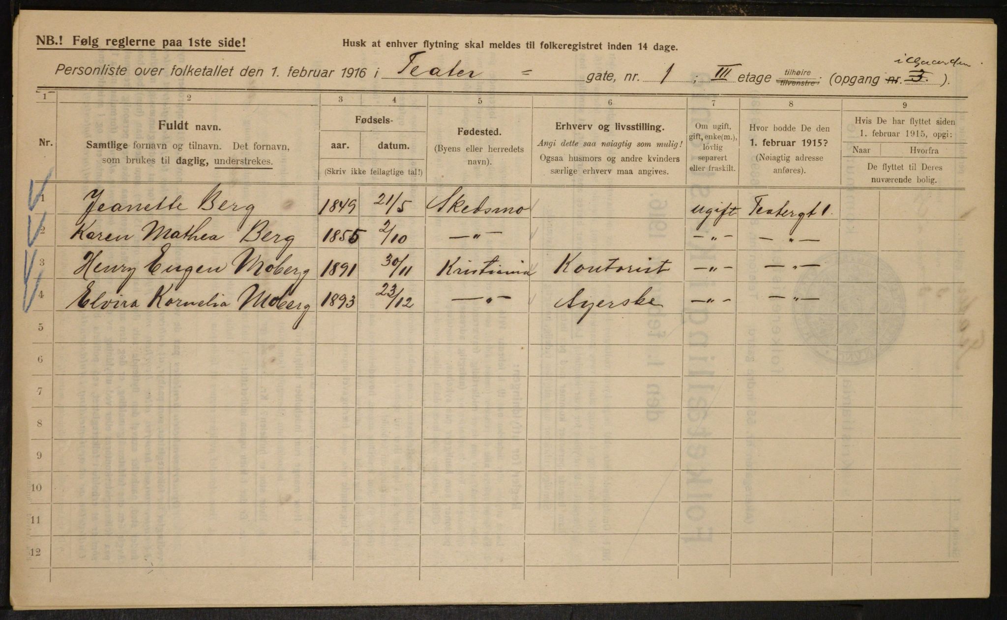 OBA, Kommunal folketelling 1.2.1916 for Kristiania, 1916, s. 110023