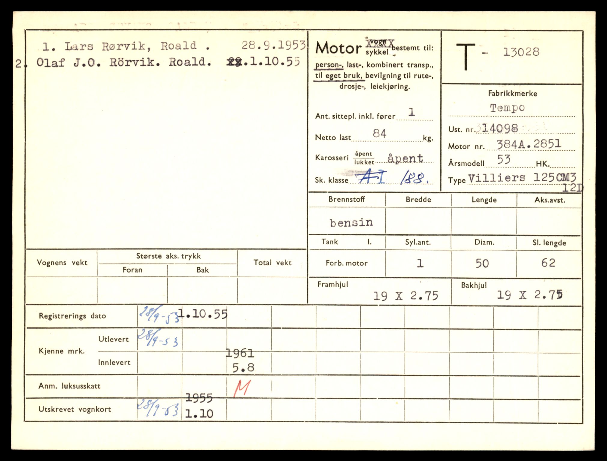 Møre og Romsdal vegkontor - Ålesund trafikkstasjon, AV/SAT-A-4099/F/Fe/L0036: Registreringskort for kjøretøy T 12831 - T 13030, 1927-1998, s. 3151
