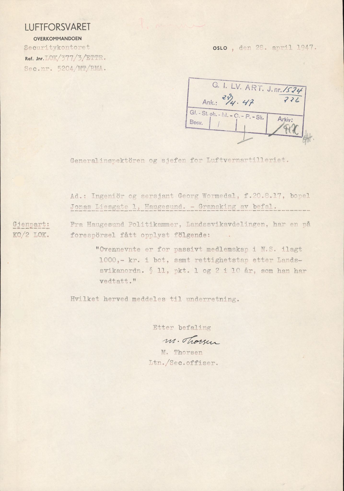 Forsvaret, Forsvarets overkommando/Luftforsvarsstaben, AV/RA-RAFA-4079/P/Pa/L0052: Personellpapirer, 1917, s. 528