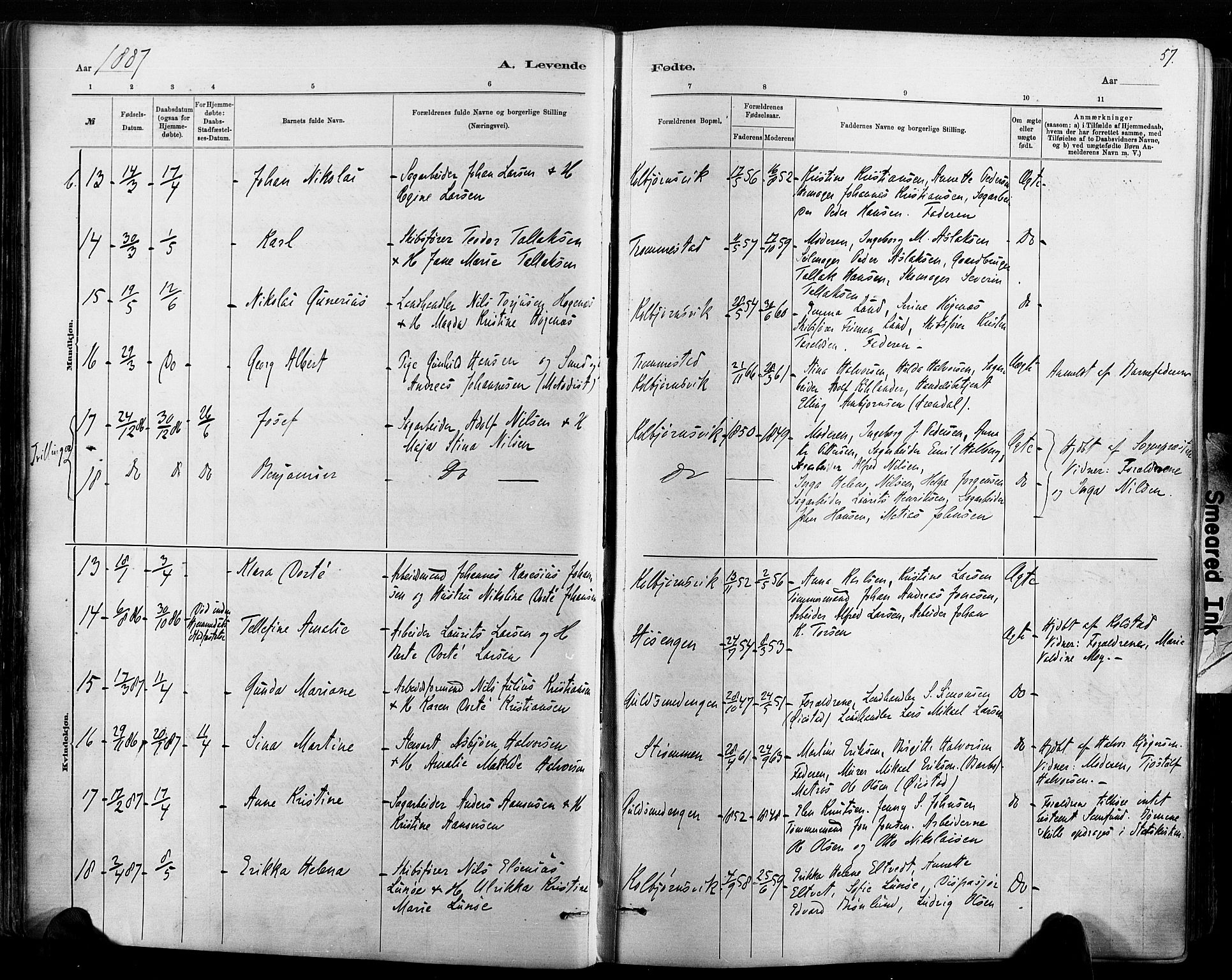 Hisøy sokneprestkontor, AV/SAK-1111-0020/F/Fa/L0003: Ministerialbok nr. A 3, 1881-1894, s. 57