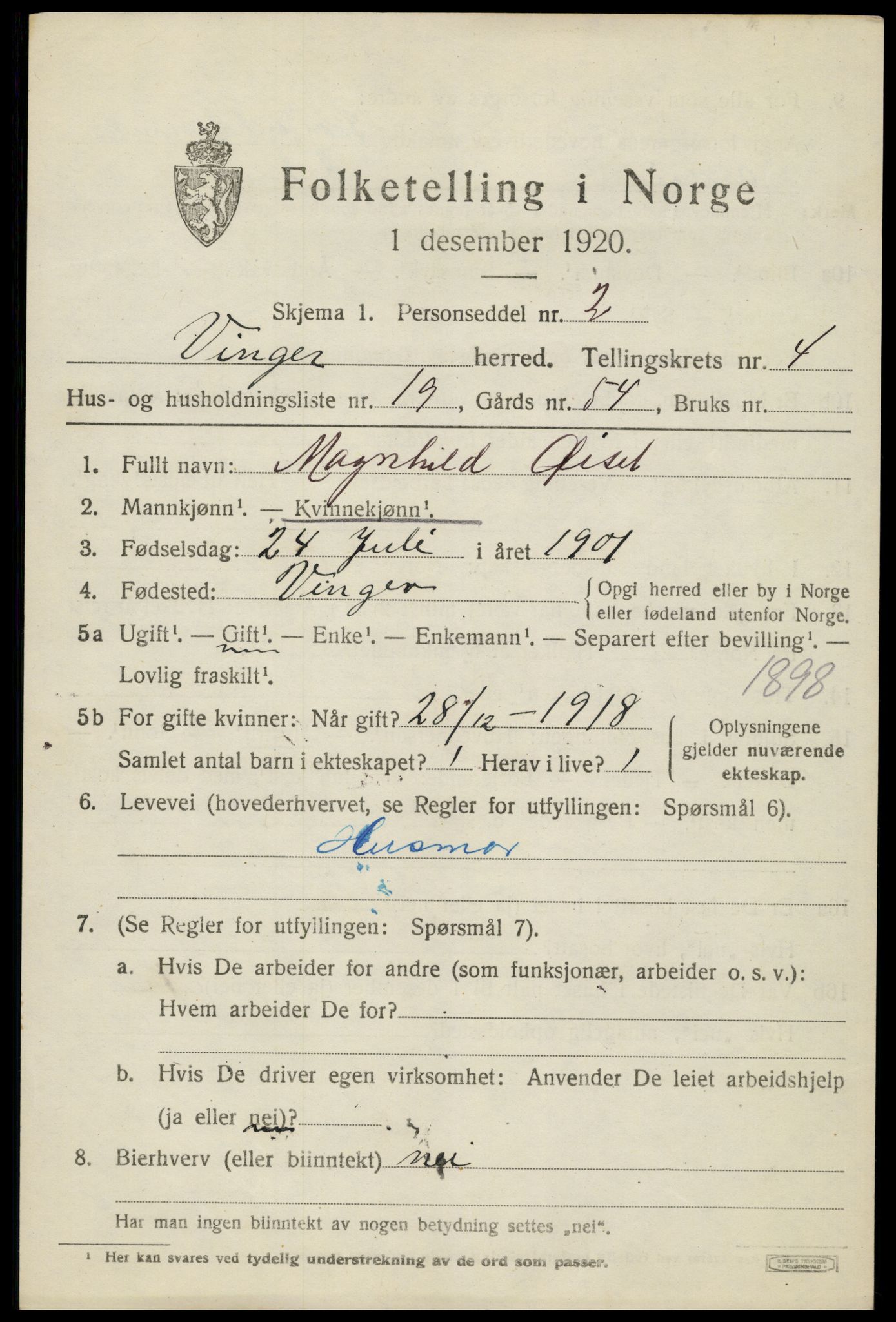 SAH, Folketelling 1920 for 0421 Vinger herred, 1920, s. 5466