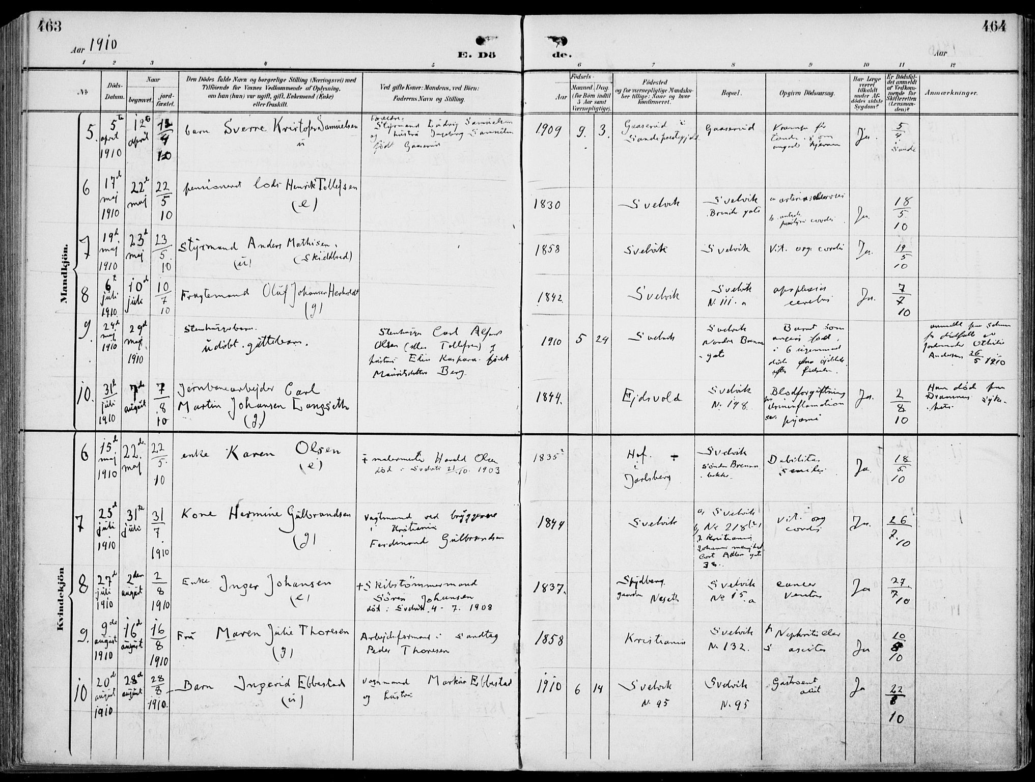 Strømm kirkebøker, SAKO/A-322/F/Fb/L0002: Ministerialbok nr. II 2, 1900-1919, s. 463-464