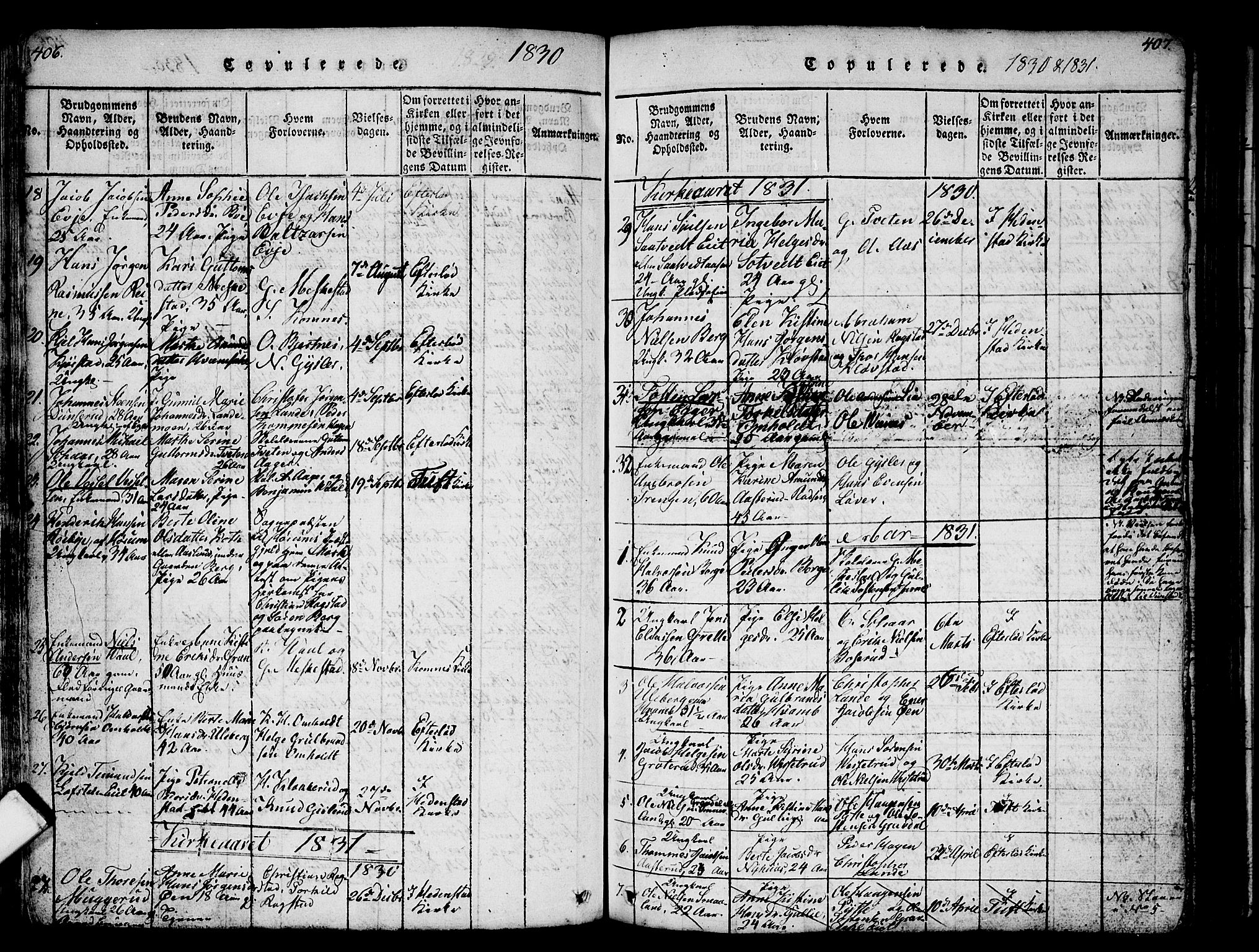 Sandsvær kirkebøker, AV/SAKO-A-244/G/Ga/L0003: Klokkerbok nr. I 3, 1817-1839, s. 406-407