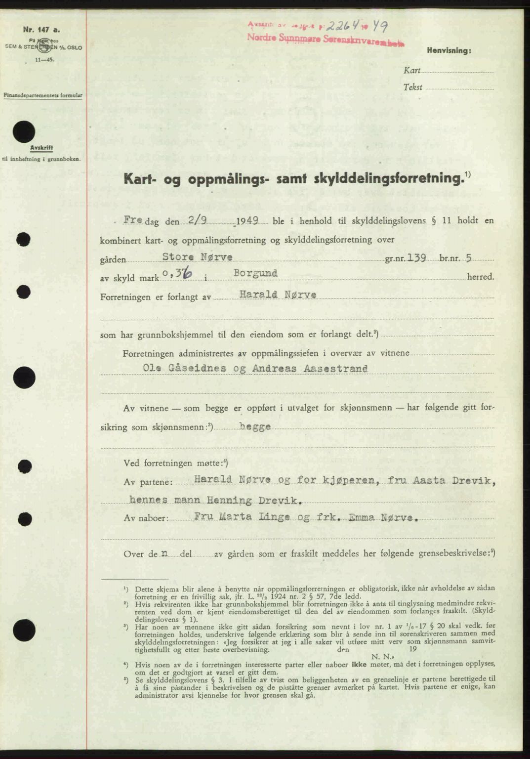 Nordre Sunnmøre sorenskriveri, SAT/A-0006/1/2/2C/2Ca: Pantebok nr. A32, 1949-1949, Dagboknr: 2264/1949