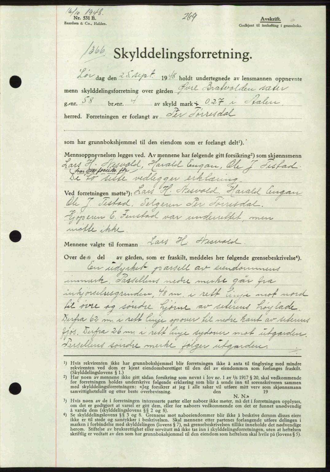 Gauldal sorenskriveri, SAT/A-0014/1/2/2C: Pantebok nr. A6, 1948-1948, Dagboknr: 1366/1948