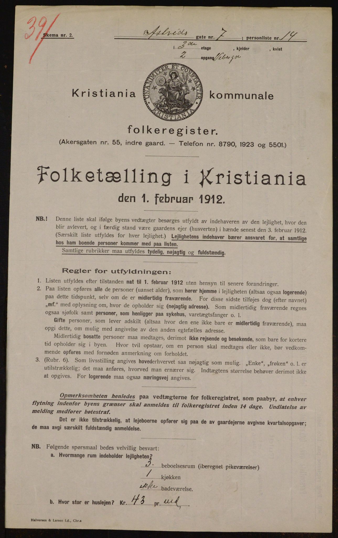 OBA, Kommunal folketelling 1.2.1912 for Kristiania, 1912, s. 17097