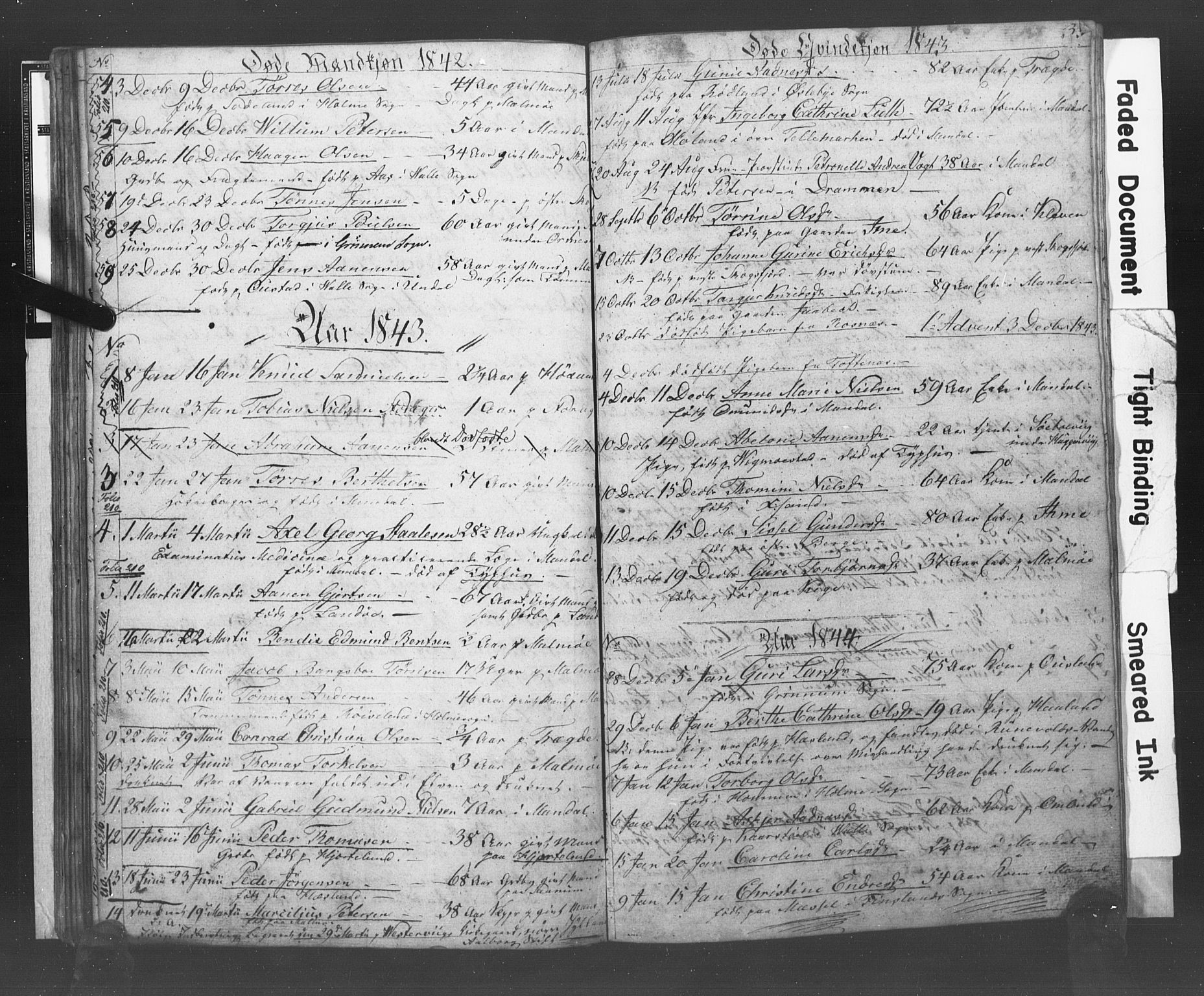 Mandal sokneprestkontor, AV/SAK-1111-0030/F/Fb/Fba/L0005: Klokkerbok nr. B 1E, 1842-1845, s. 33