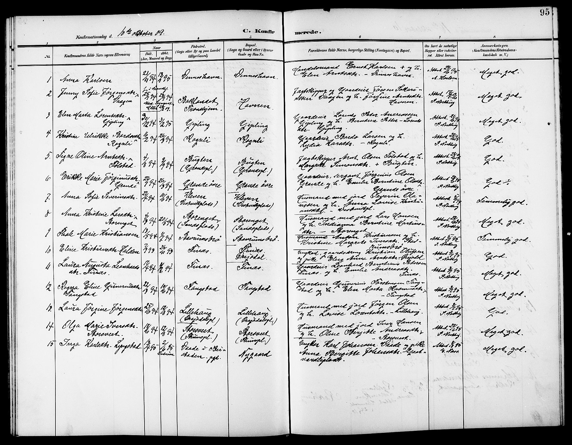 Ministerialprotokoller, klokkerbøker og fødselsregistre - Nord-Trøndelag, AV/SAT-A-1458/744/L0424: Klokkerbok nr. 744C03, 1906-1923, s. 95