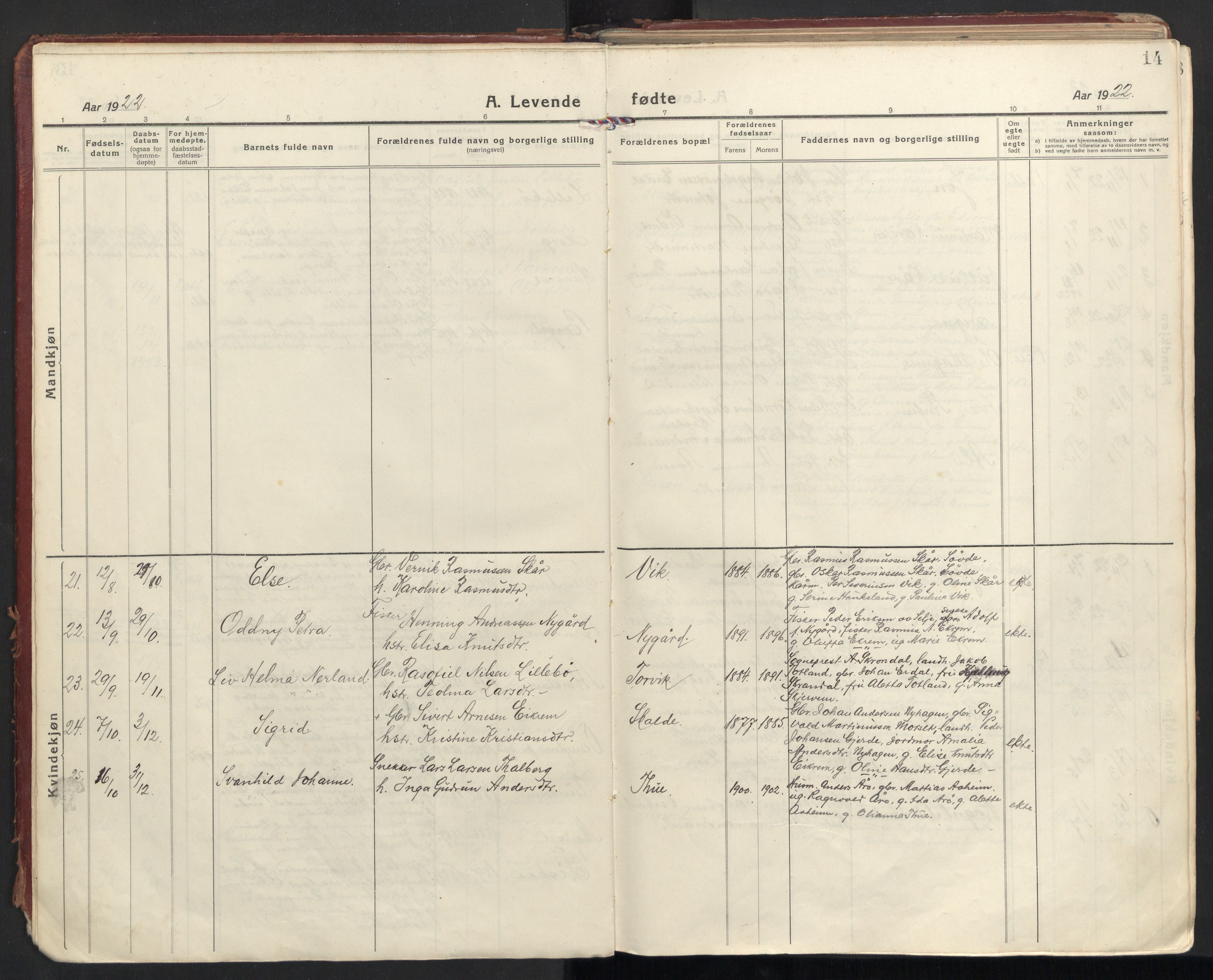 Ministerialprotokoller, klokkerbøker og fødselsregistre - Møre og Romsdal, AV/SAT-A-1454/501/L0012: Ministerialbok nr. 501A12, 1920-1946, s. 14