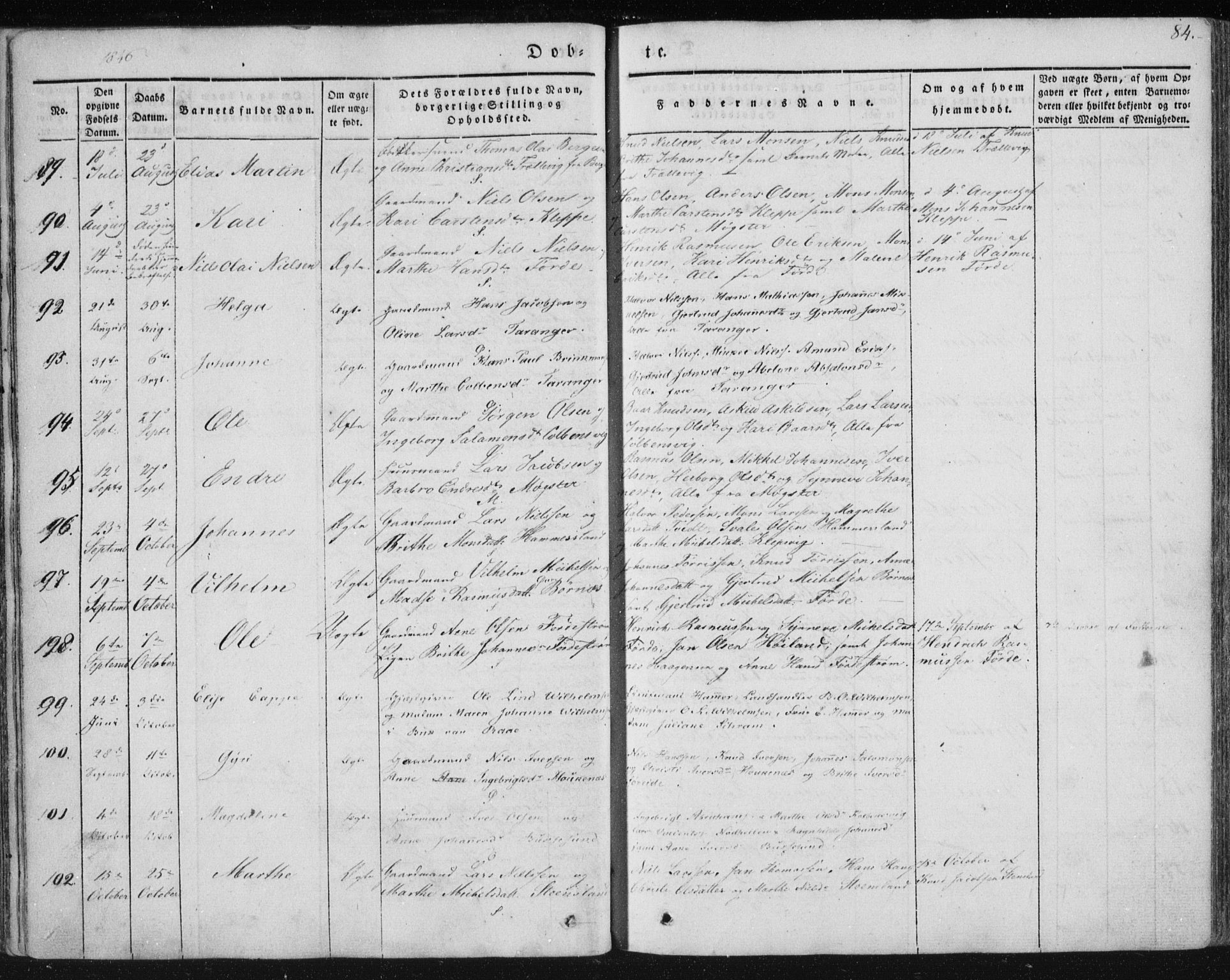 Sund sokneprestembete, AV/SAB-A-99930: Ministerialbok nr. A 13, 1835-1849, s. 84