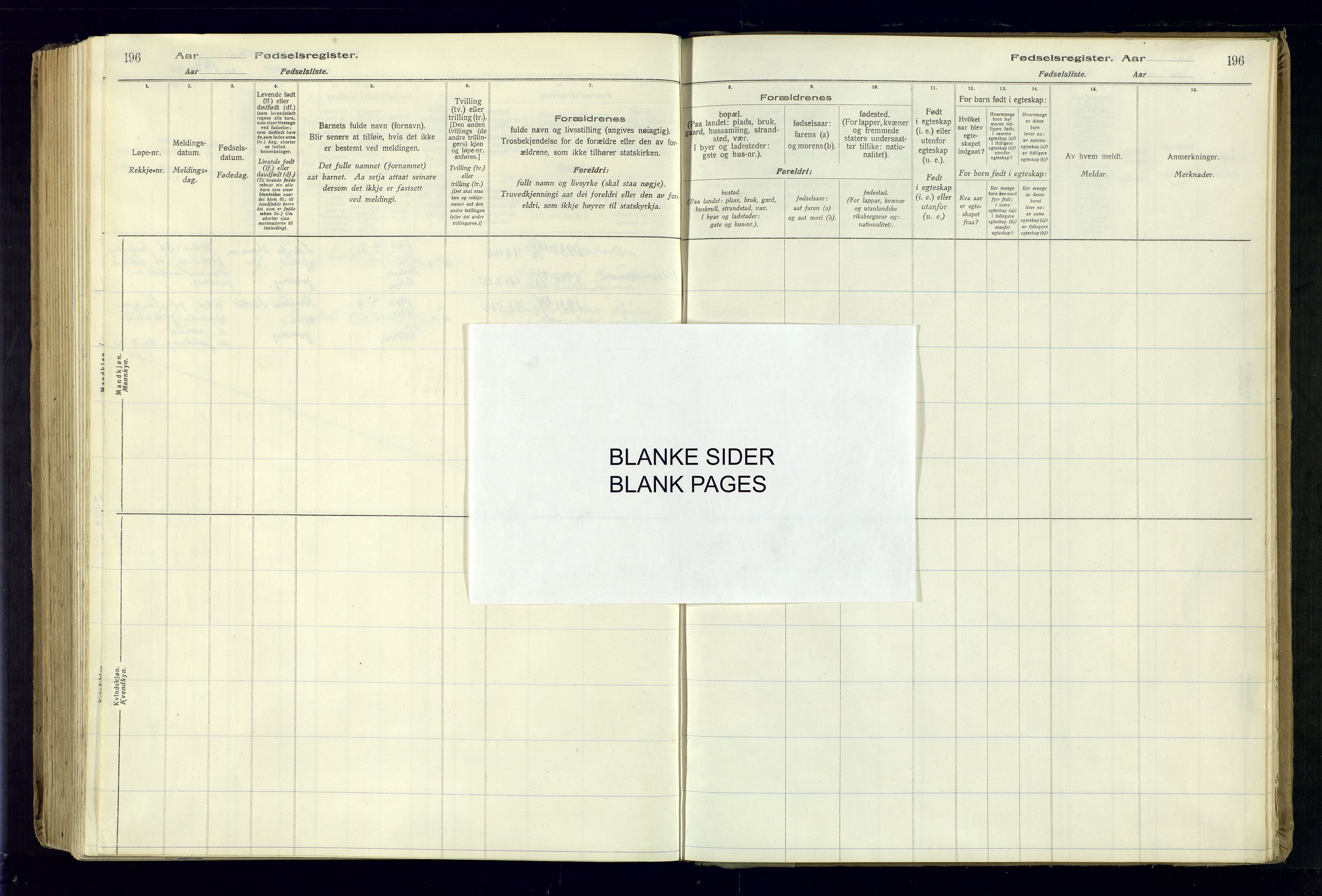 Oddernes sokneprestkontor, SAK/1111-0033/J/Ja/L0007: Fødselsregister nr. 7, 1916-1971, s. 196