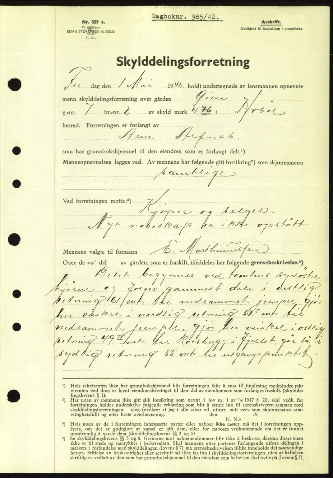 Moss sorenskriveri, SAO/A-10168: Pantebok nr. A9, 1941-1942, Dagboknr: 985/1942